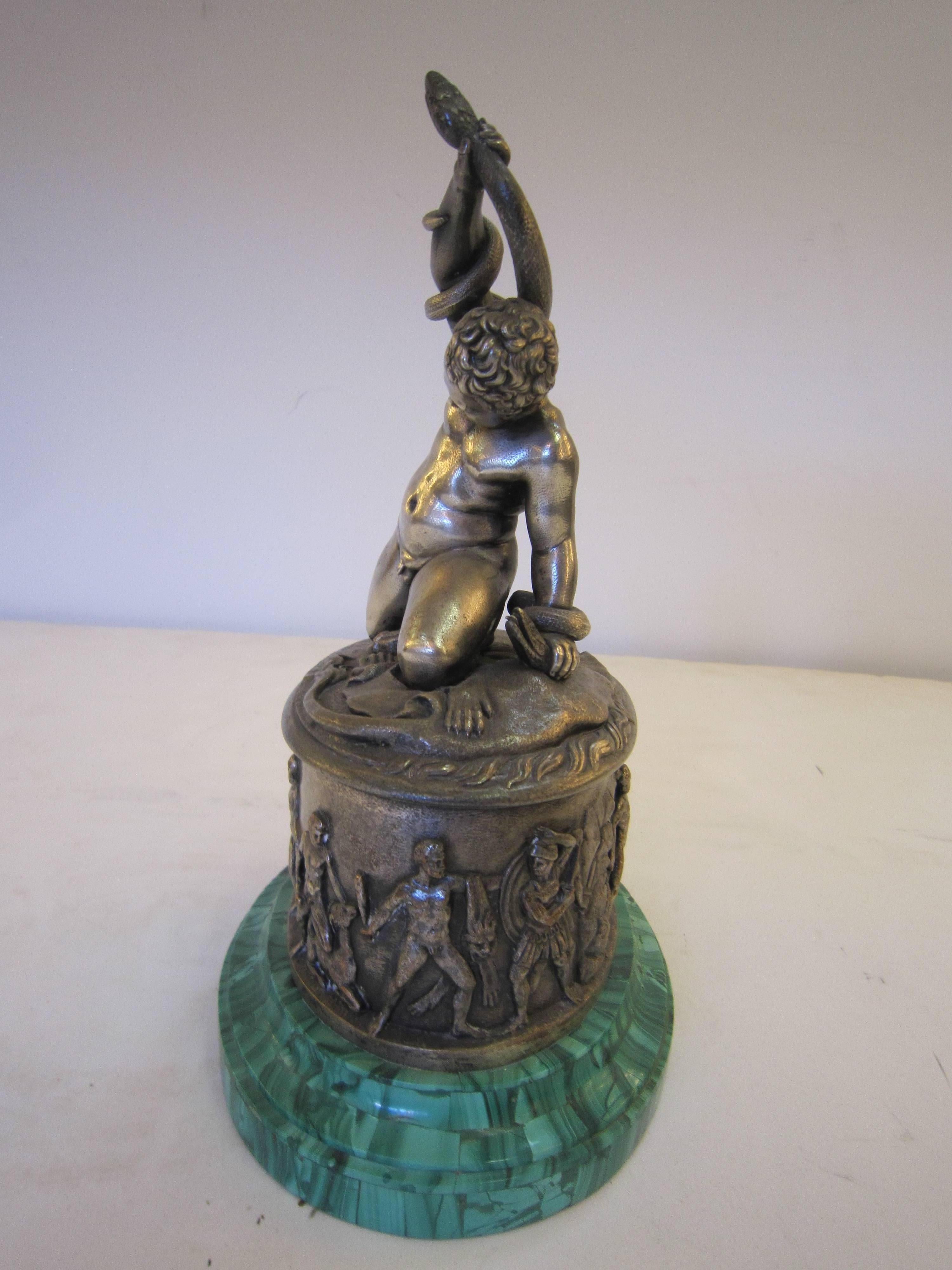 European  Small Sculpture of a Nude Boy on Malachite Base, Benjamin Schlick Mid-19th Cent For Sale