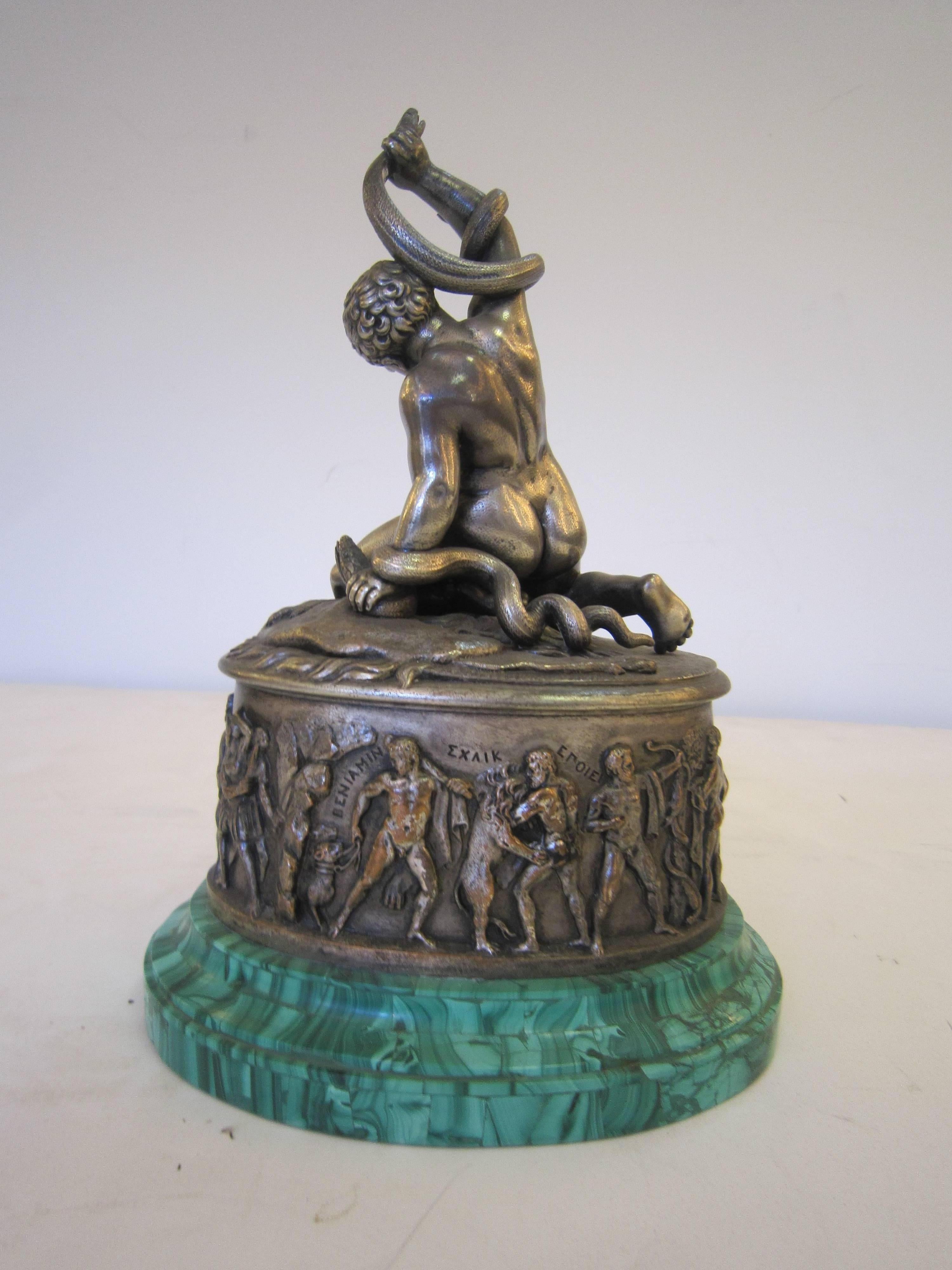  Small Sculpture of a Nude Boy on Malachite Base, Benjamin Schlick Mid-19th Cent In Good Condition For Sale In New York City, NY