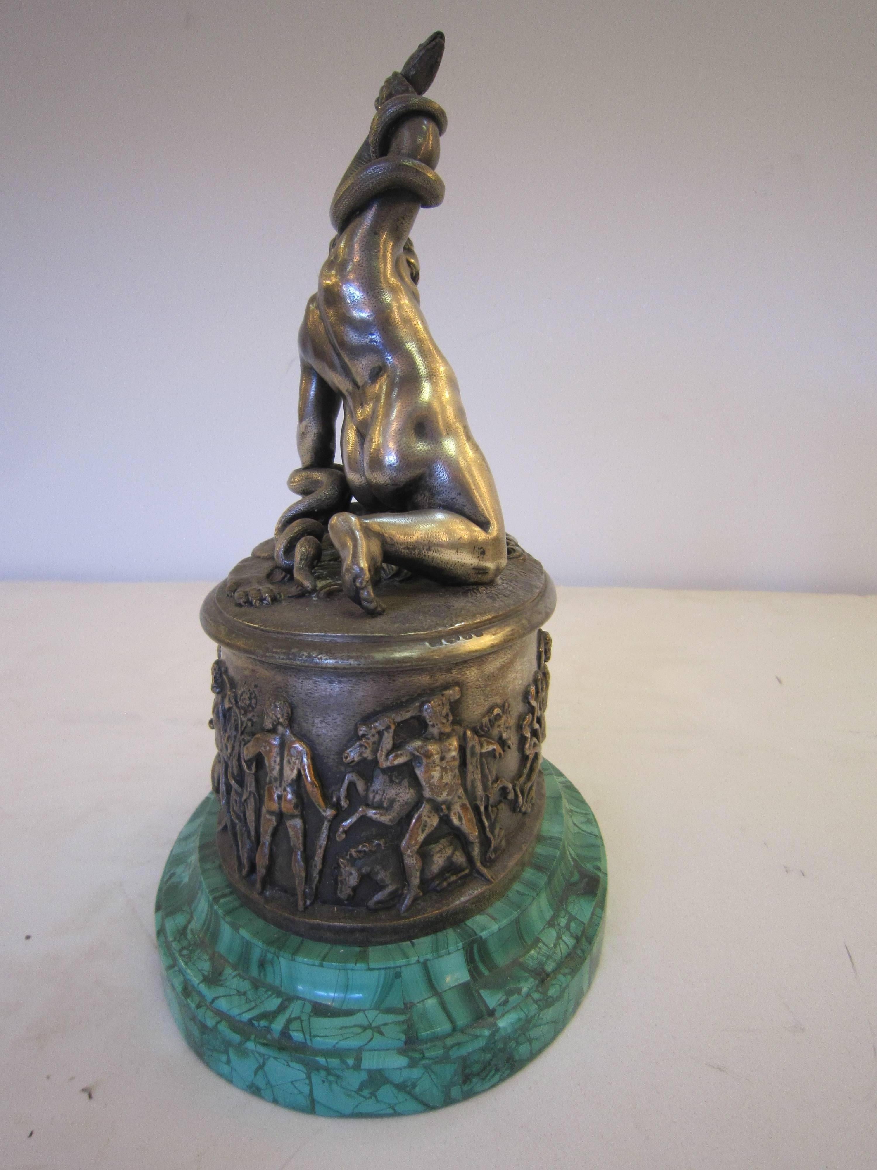  Small Sculpture of a Nude Boy on Malachite Base, Benjamin Schlick Mid-19th Cent For Sale 1