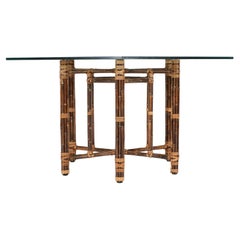 Vintage McGuire Bamboo and Leather Base with Octagonal Glass Top