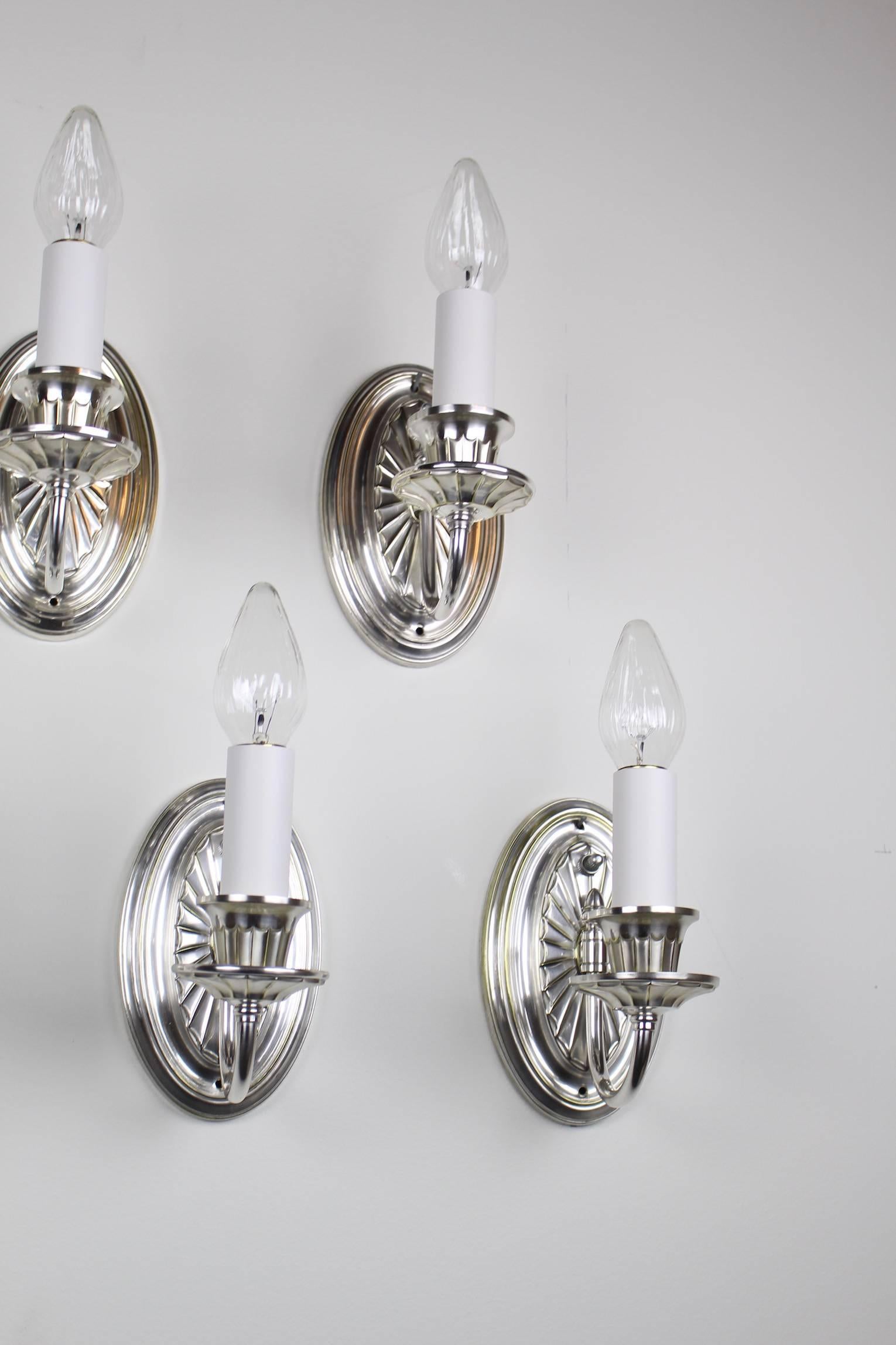 Brass Adam Style Sconces with Restored Silver Plate Finish Quantities Available  For Sale