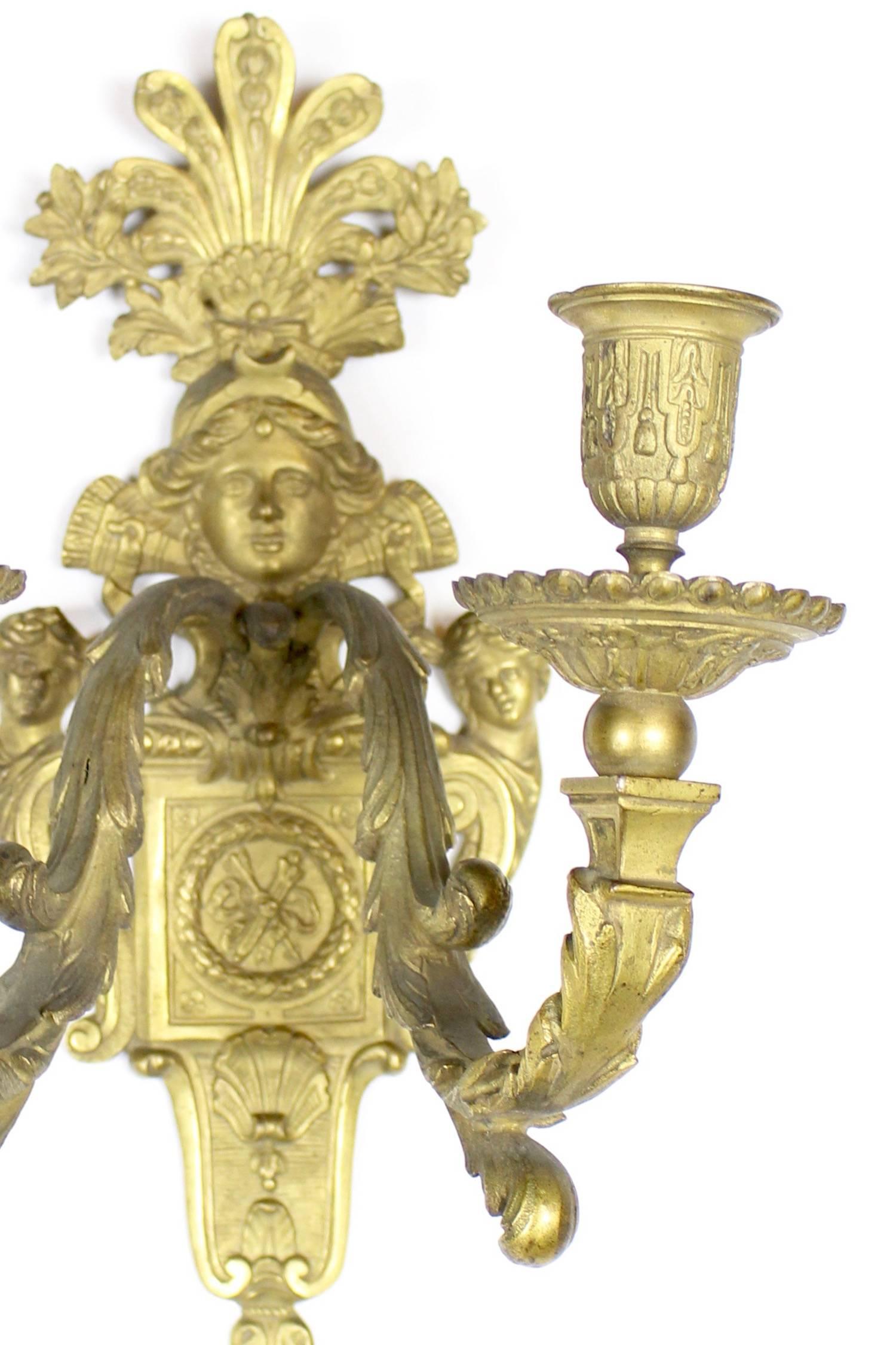 North American Pair of Double Arm Beaux Arts Figural Sconces For Sale