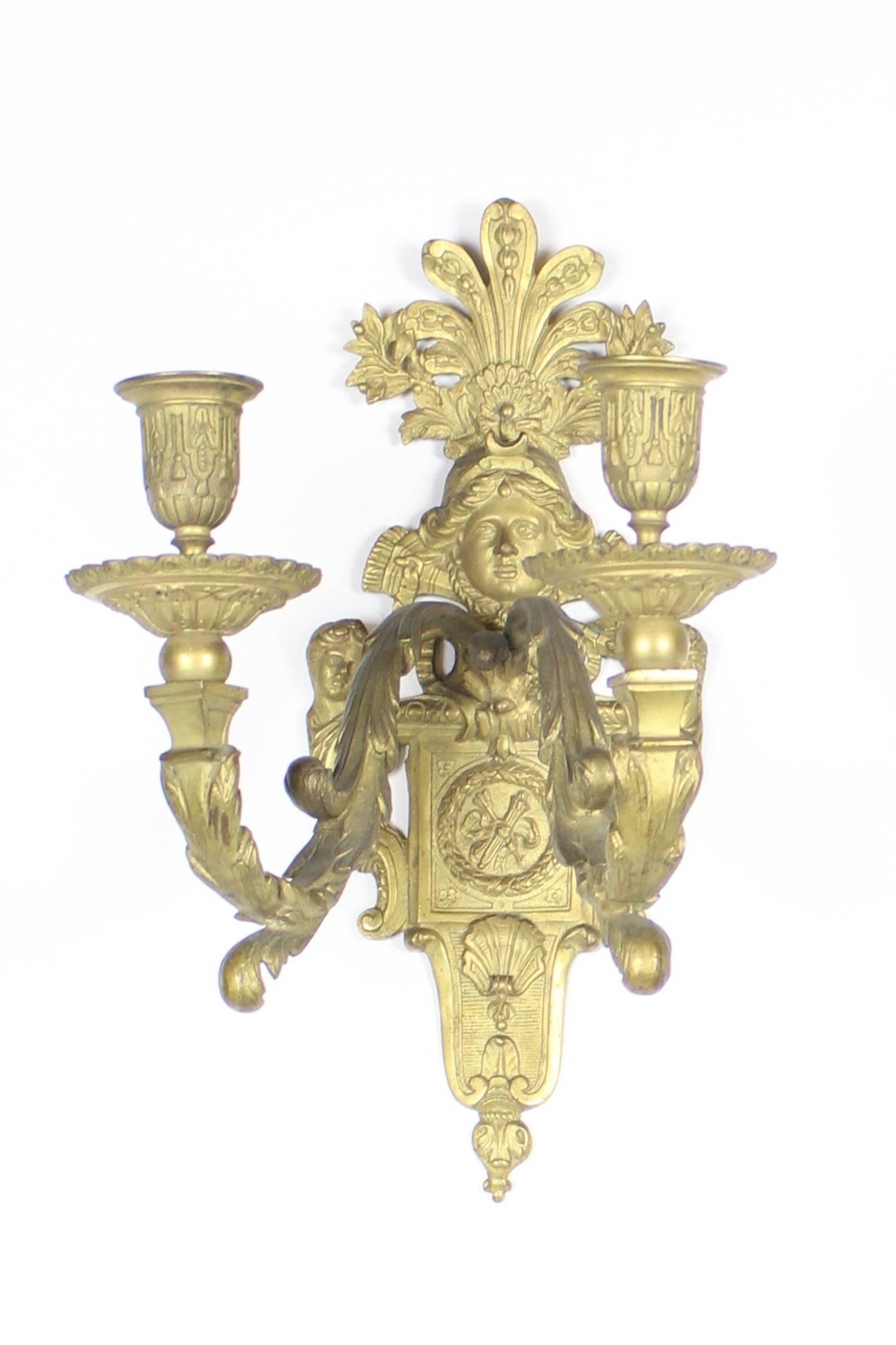 Early 20th Century Pair of Double Arm Beaux Arts Figural Sconces For Sale