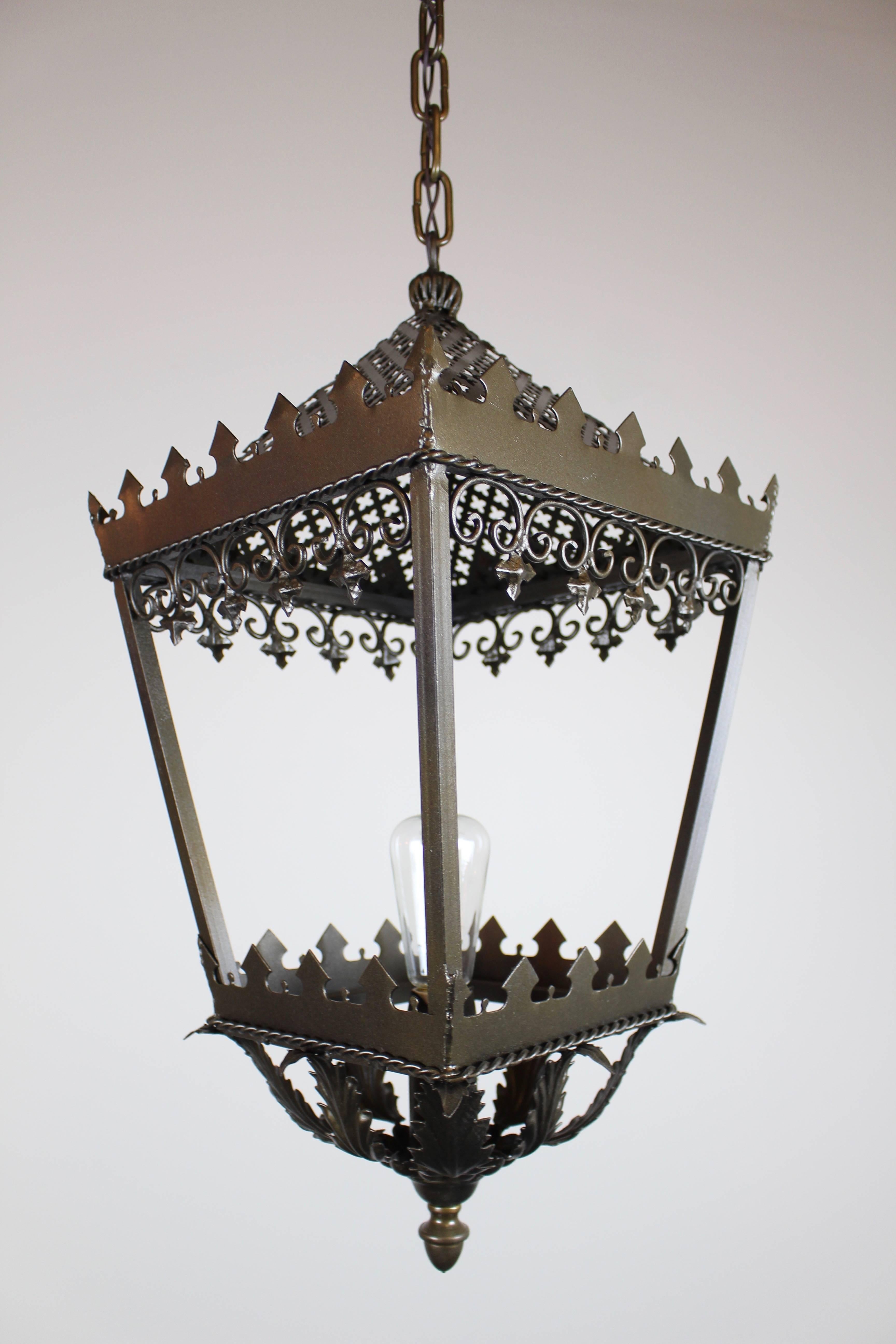 Gothic Style Single Bulb Brass Lantern For Sale 1