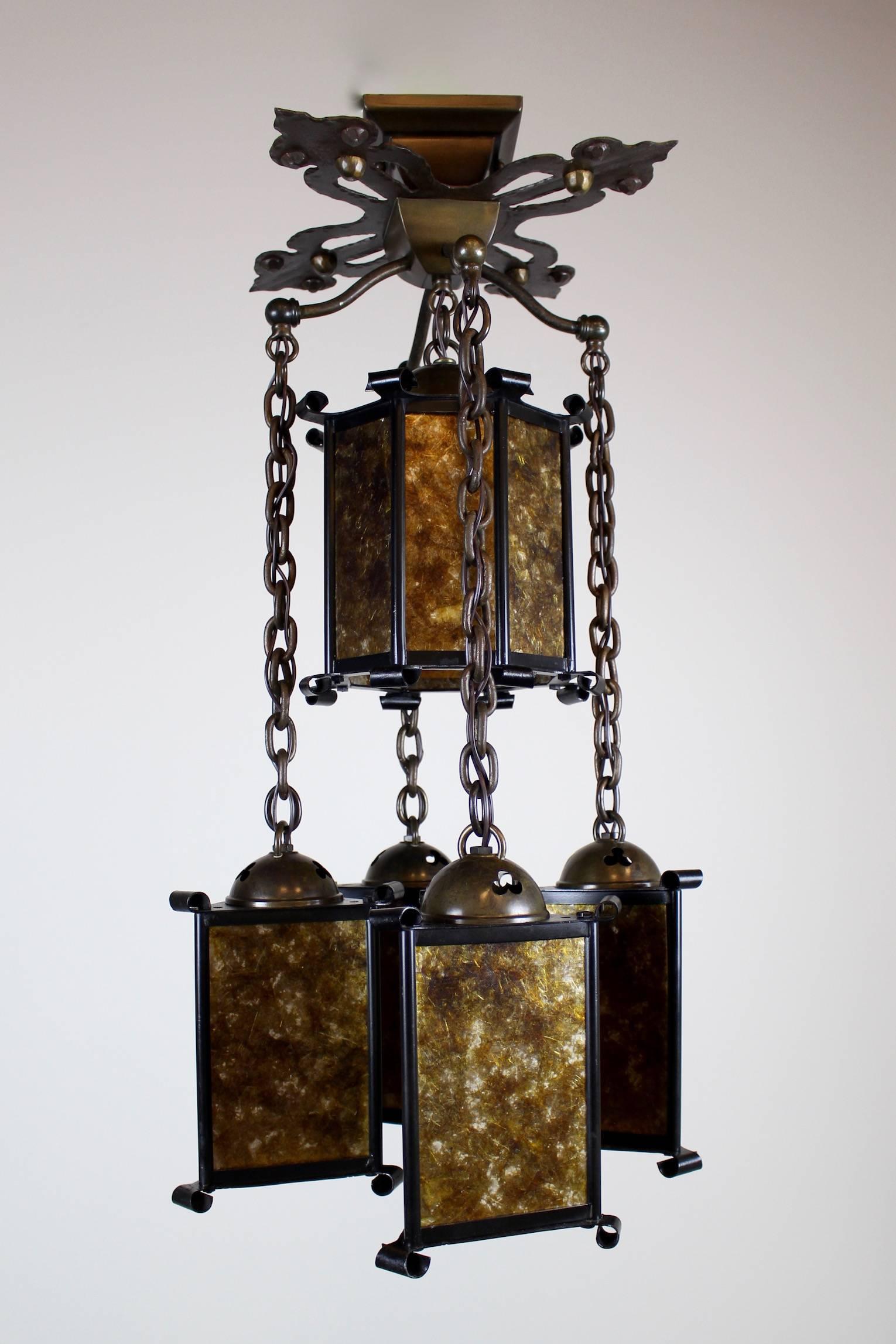Stickley Style Mica Lantern Flush Mount In Excellent Condition For Sale In Vancouver, BC