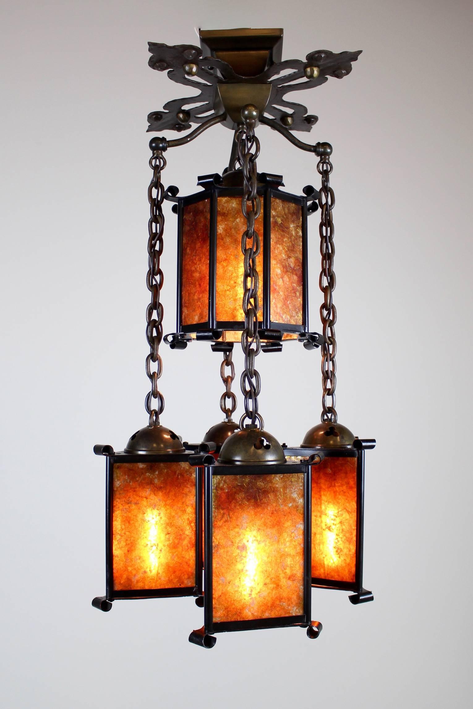 Arts and Crafts Stickley Style Mica Lantern Flush Mount For Sale