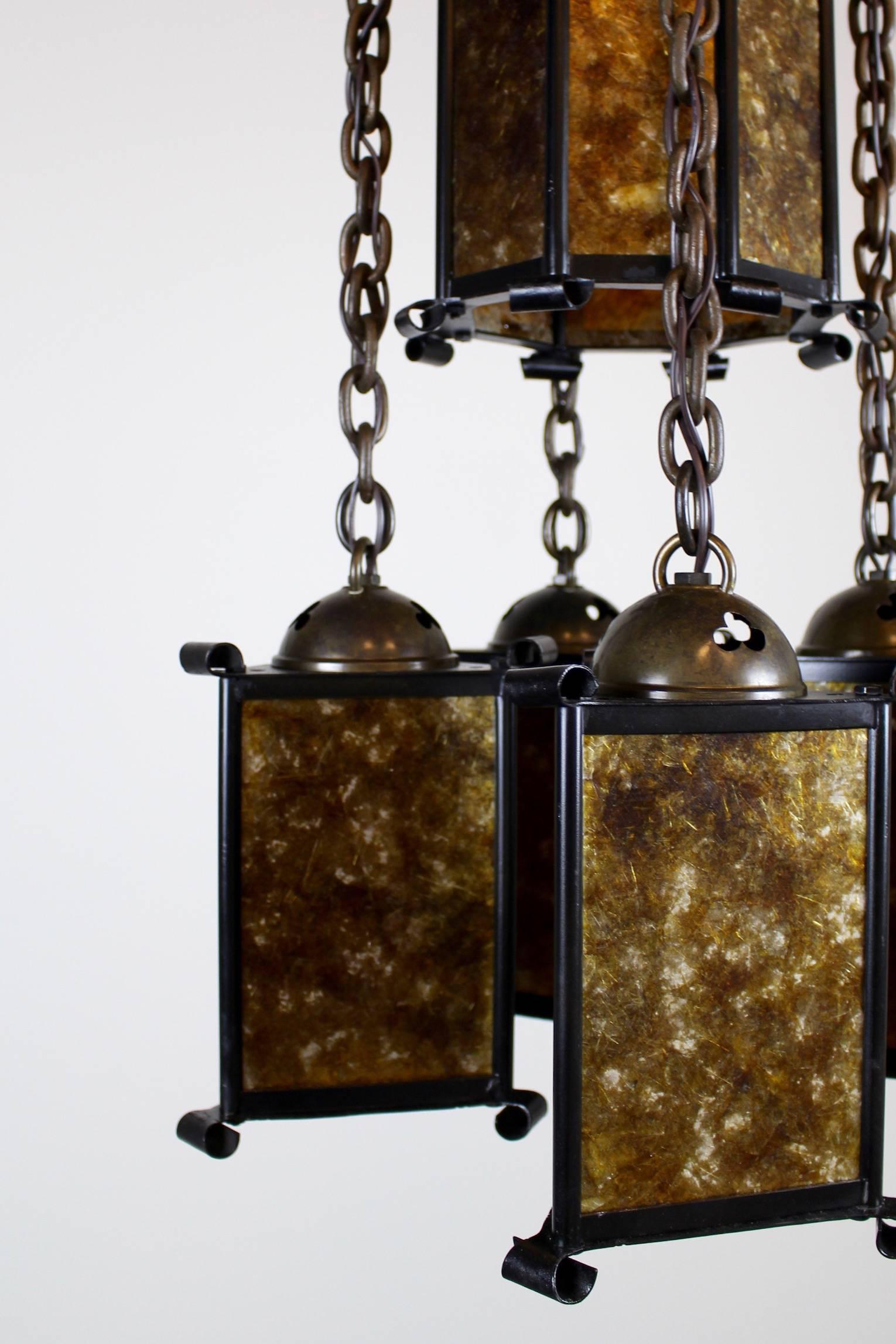 Brass Stickley Style Mica Lantern Flush Mount For Sale