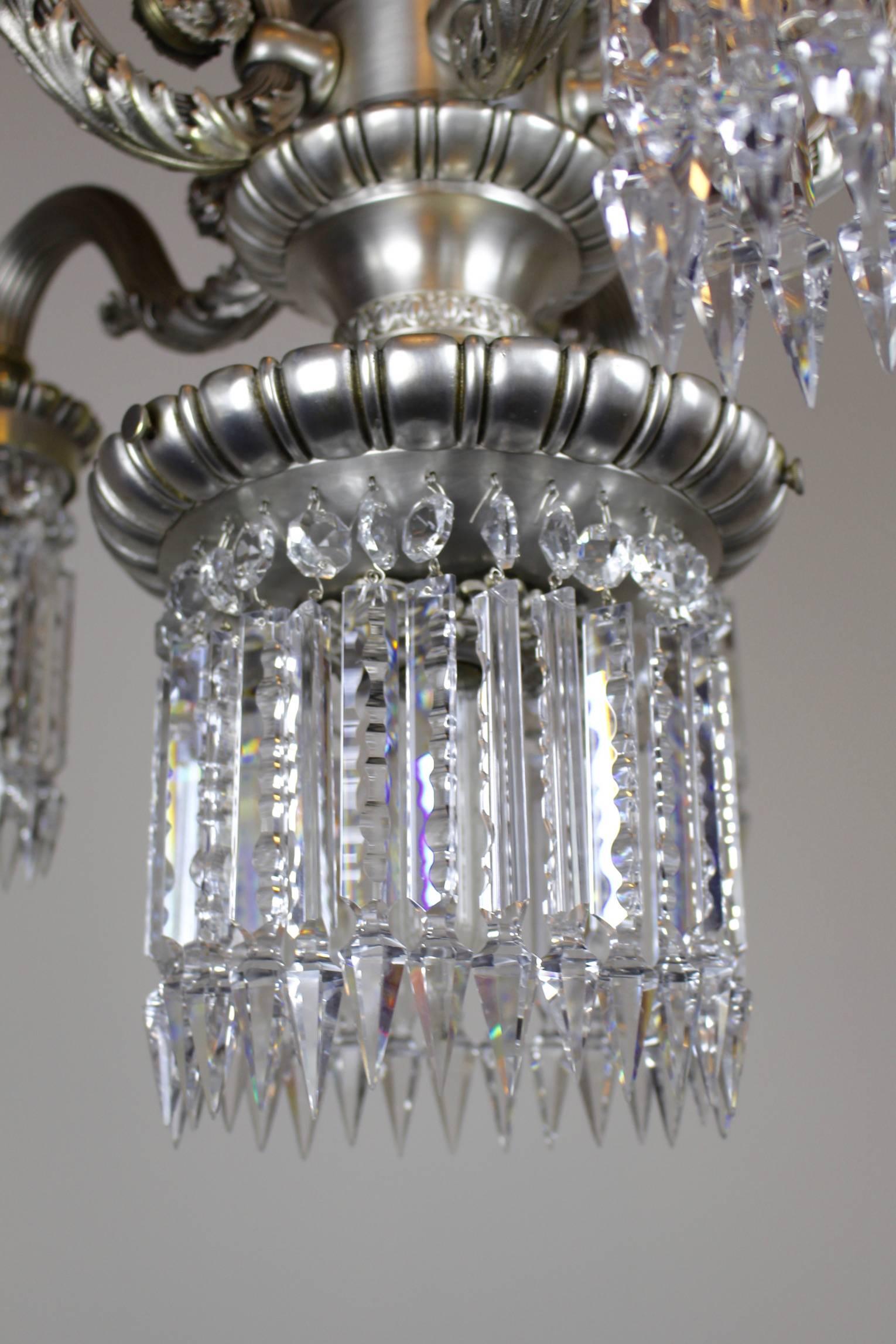 Neoclassical Silver Plate Crystal Chandelier For Sale 2