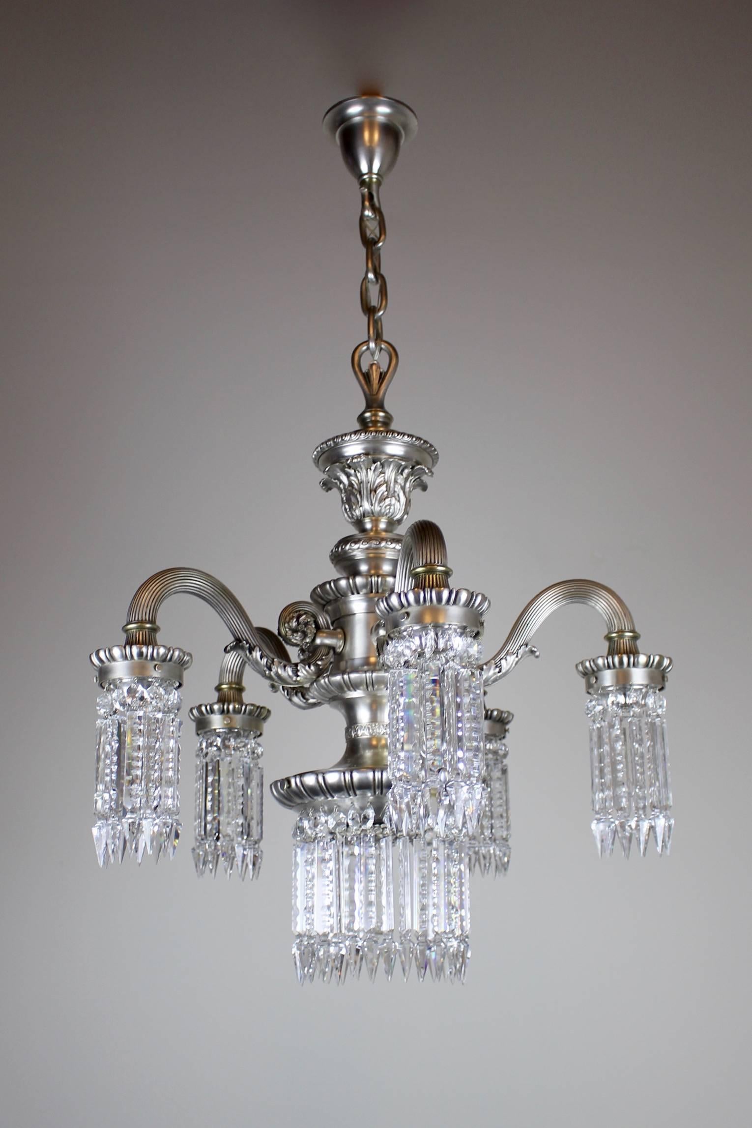 Neoclassical Silver Plate Crystal Chandelier In Excellent Condition For Sale In Vancouver, BC