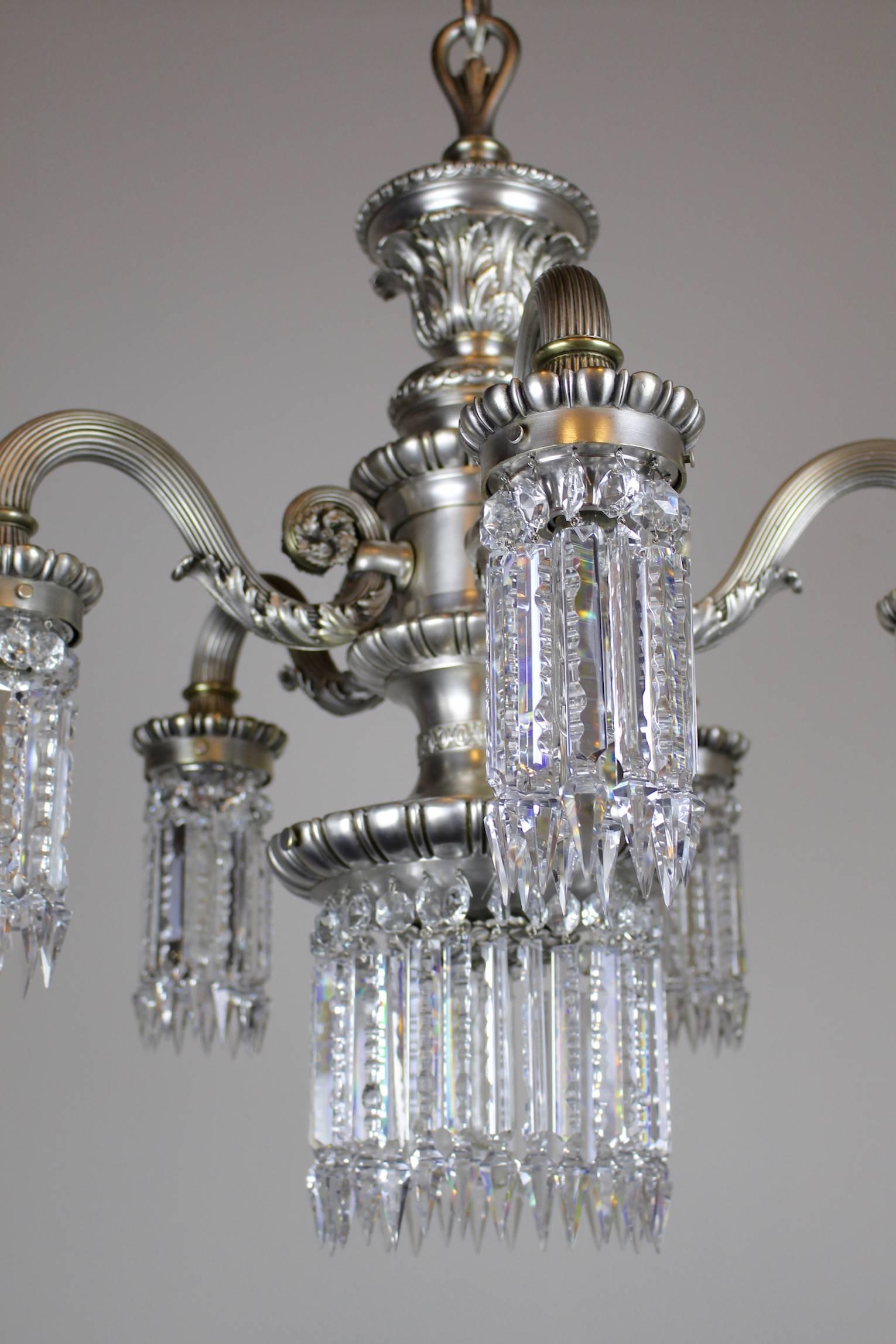 Early 20th Century Neoclassical Silver Plate Crystal Chandelier For Sale