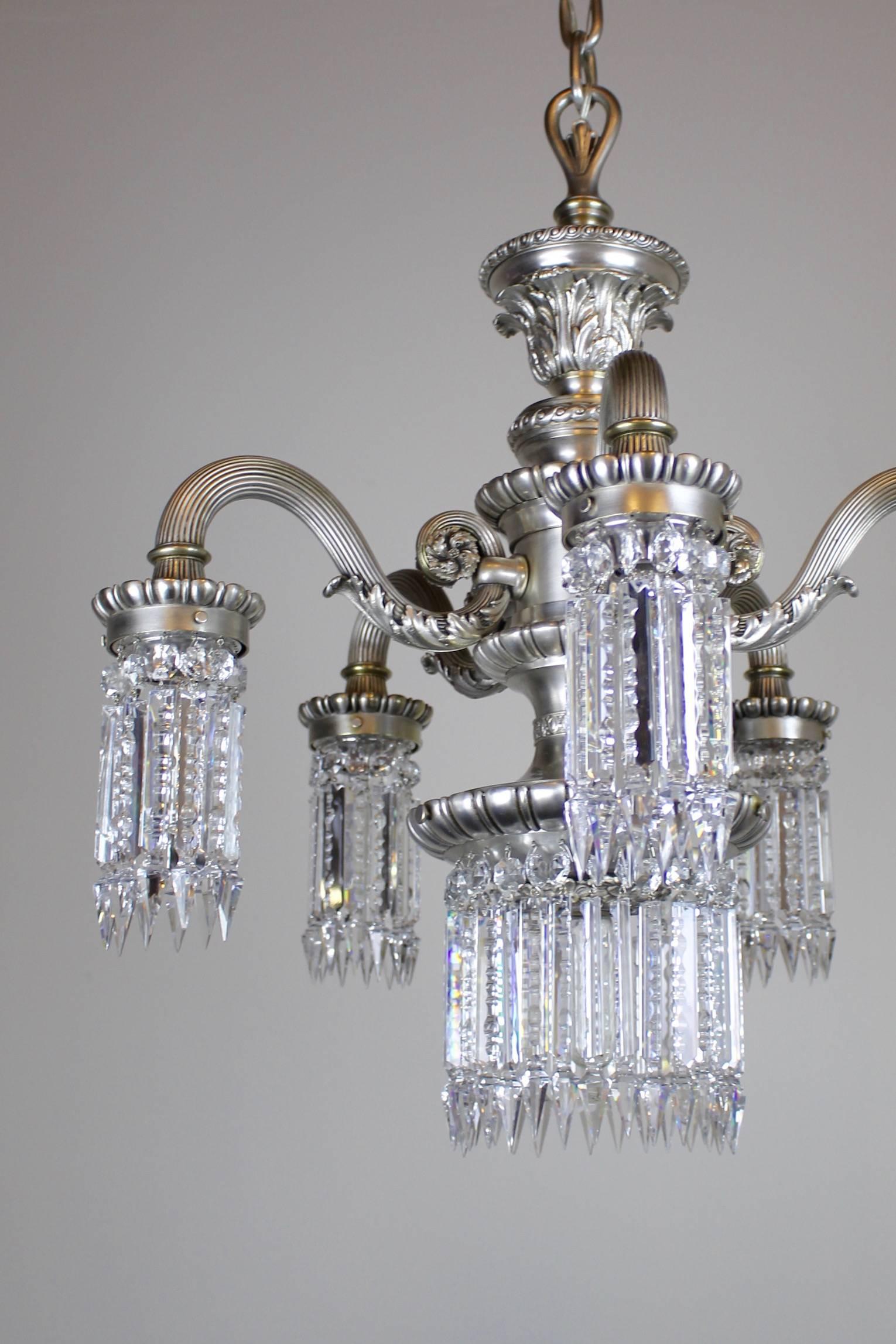 Neoclassical Silver Plate Crystal Chandelier For Sale 1