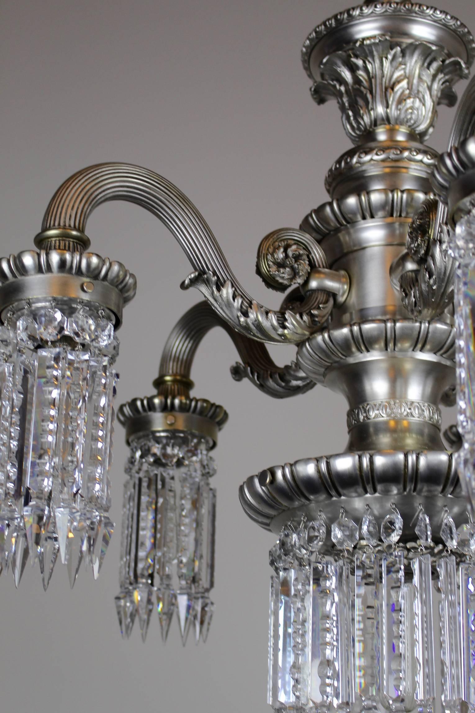Neoclassical Silver Plate Crystal Chandelier For Sale 3