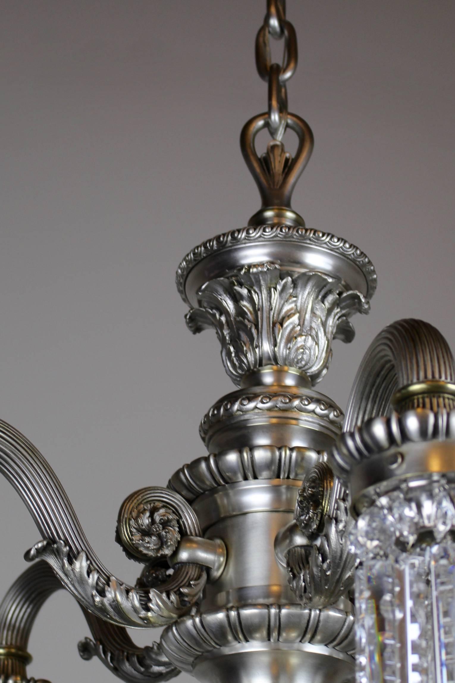 Neoclassical Silver Plate Crystal Chandelier For Sale 4