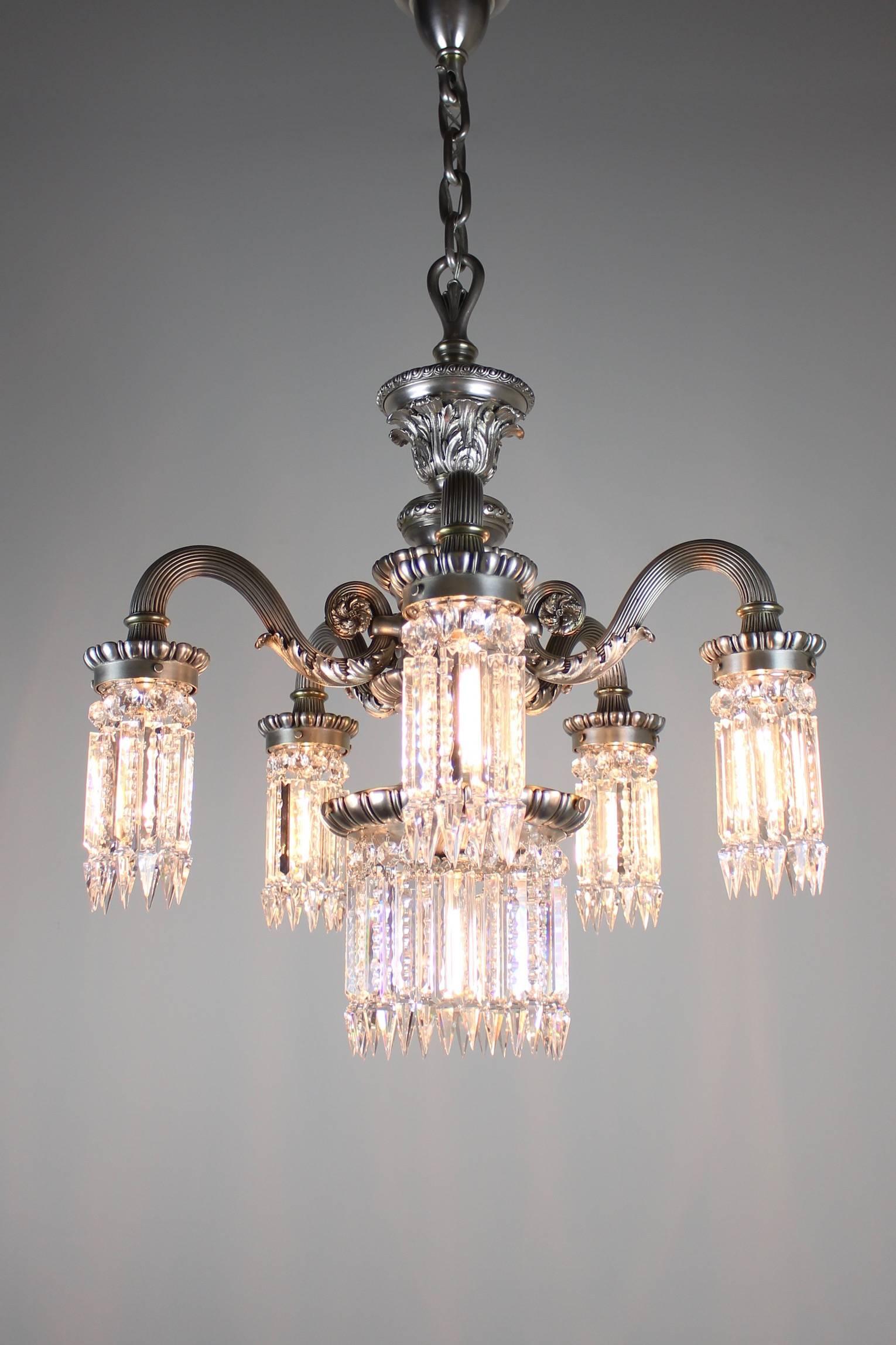 Neoclassical Silver Plate Crystal Chandelier For Sale 5
