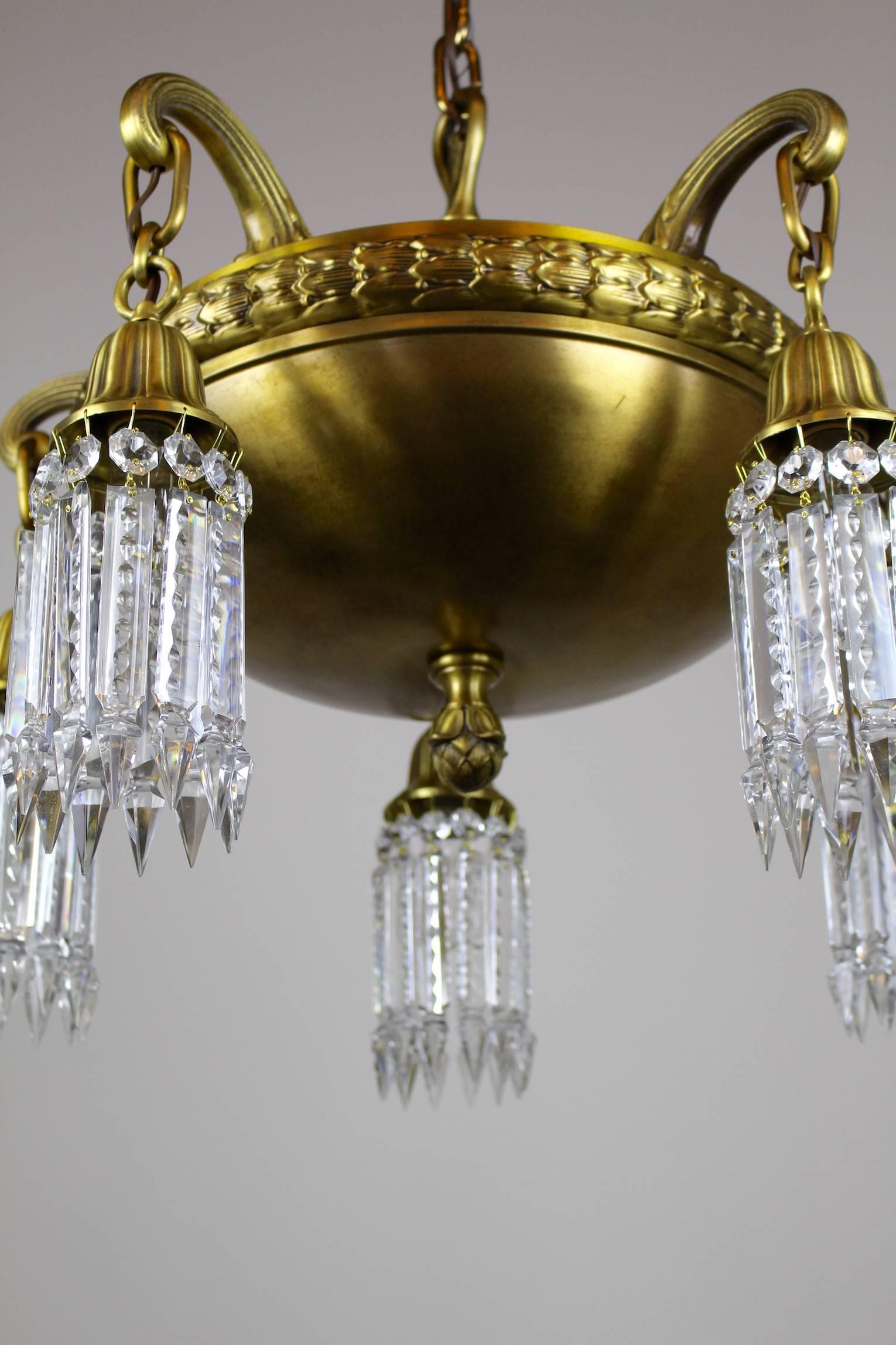 Brass Beaux Arts Crystal Chandelier For Sale