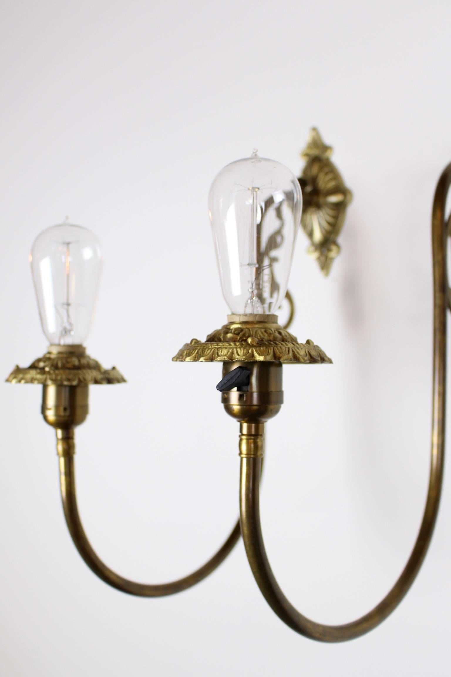 Brass Converted Gas-Electric Victorian Wall Sconces For Sale