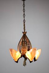 Original Art Deco Fixture with Iridescent Oyster Coloured Shades