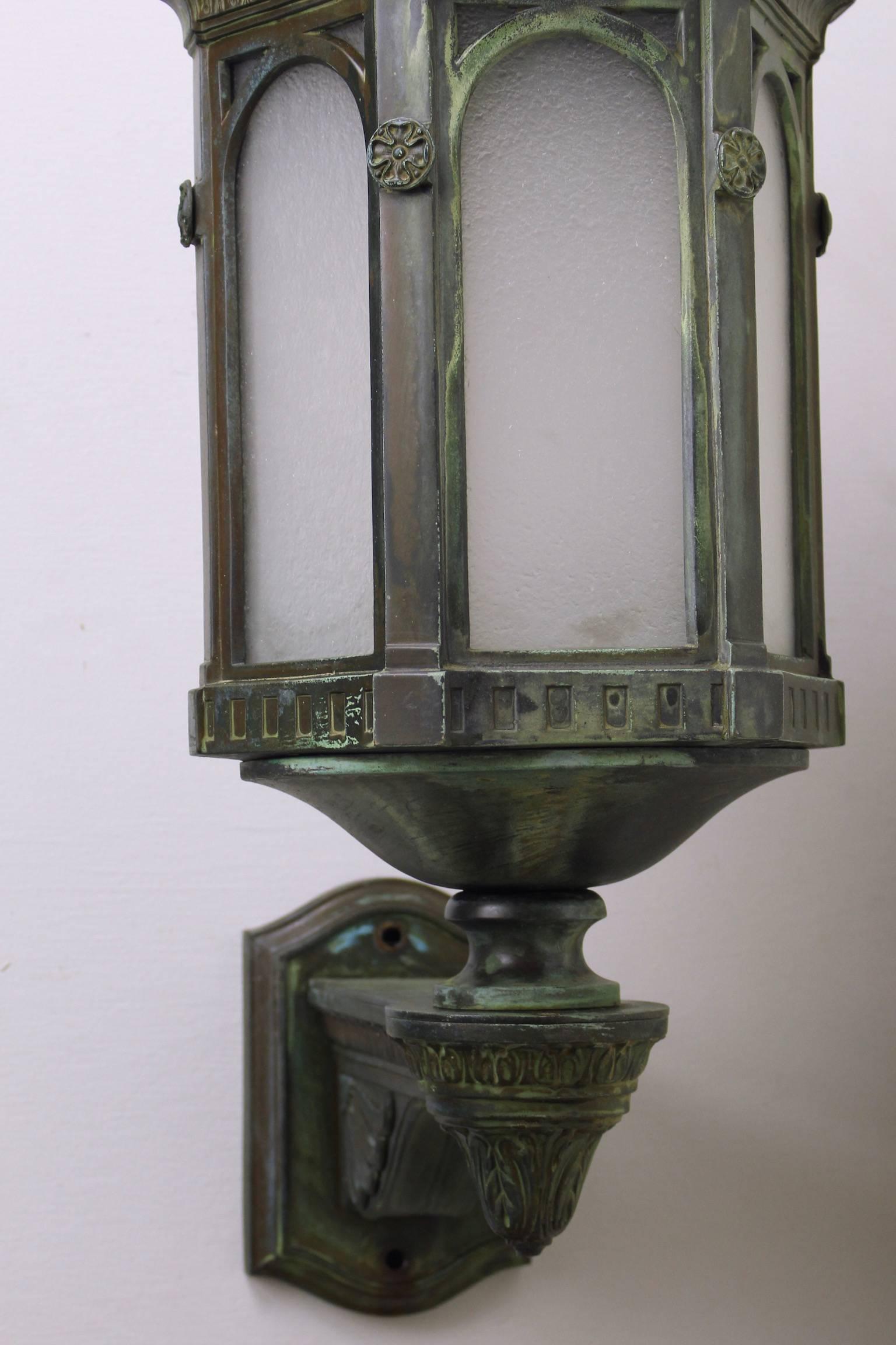 Pair of Bronze Neoclassical Commercial Sconces with Verdigris Finish 2