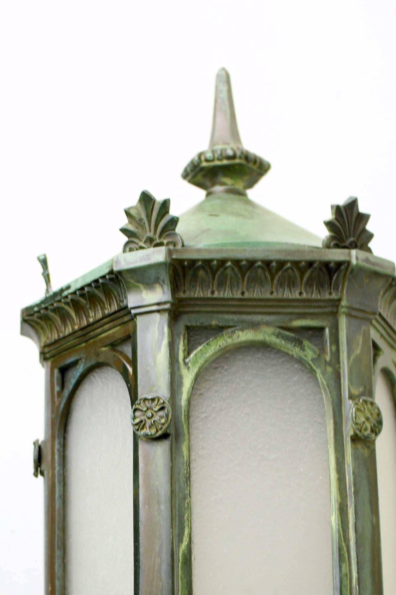 American Pair of Bronze Neoclassical Commercial Sconces with Verdigris Finish