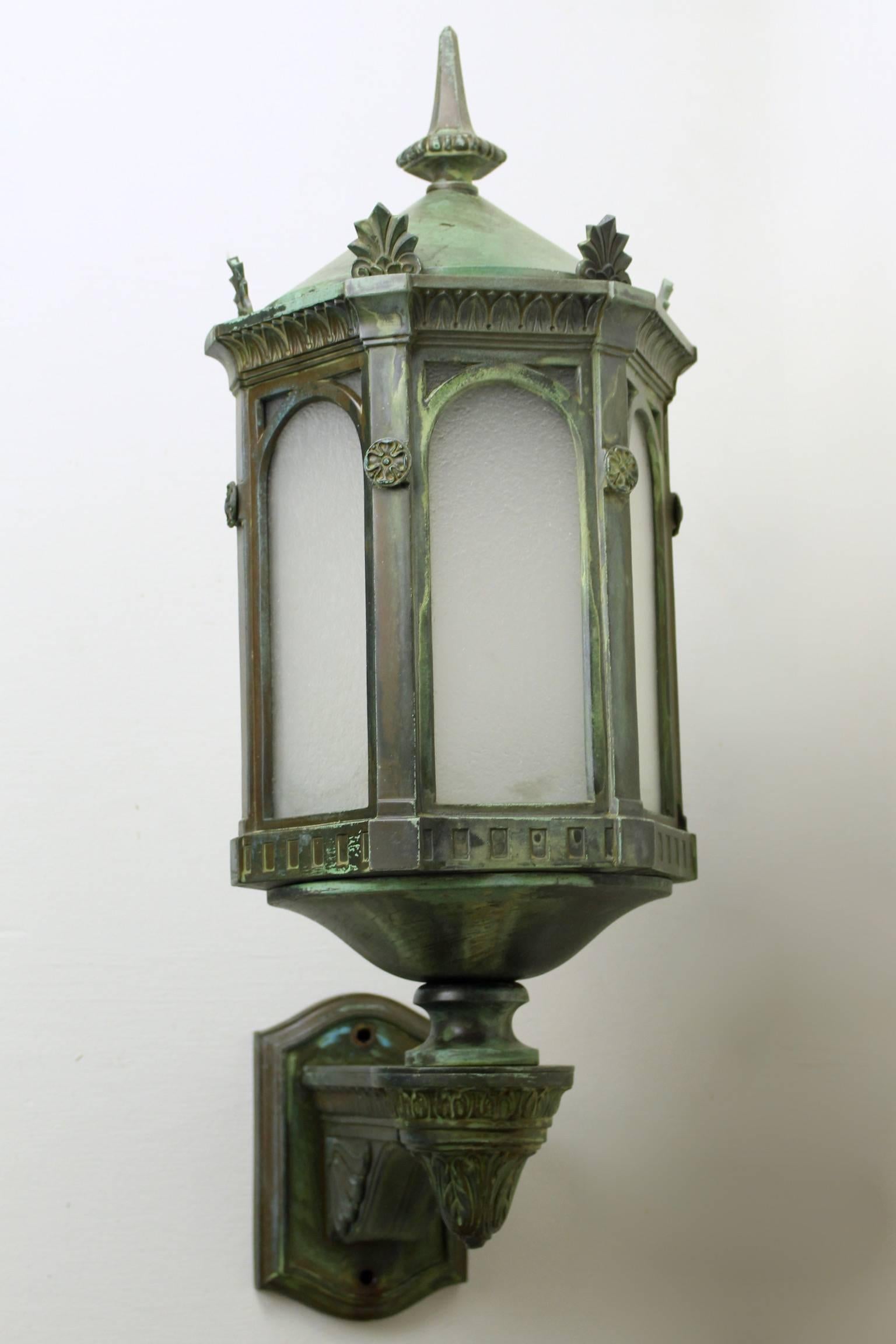 Pair of Bronze Neoclassical Commercial Sconces with Verdigris Finish 1