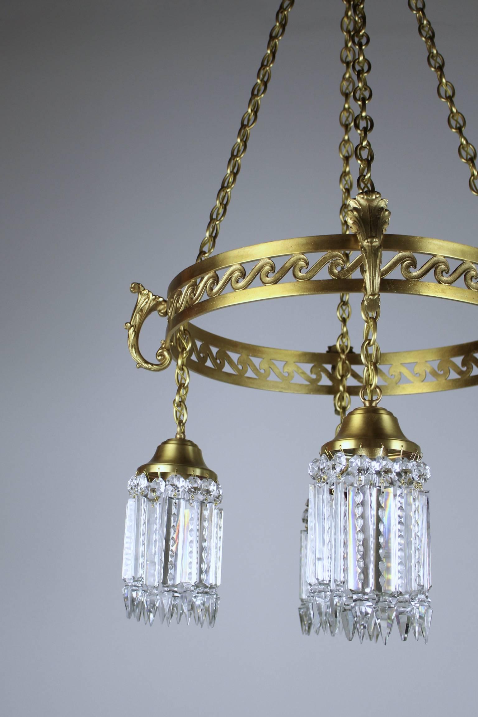 Neoclassical Brass Ring-Fixture with Notched Crystal  For Sale 3