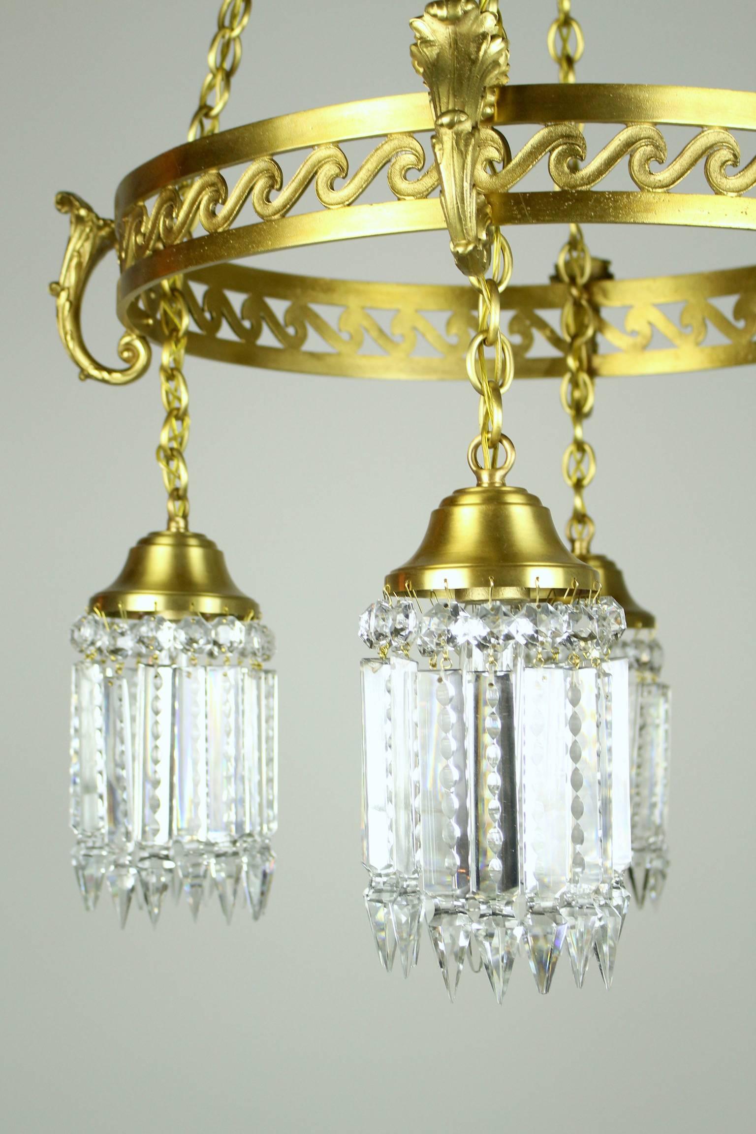 Neoclassical Brass Ring-Fixture with Notched Crystal  For Sale 4