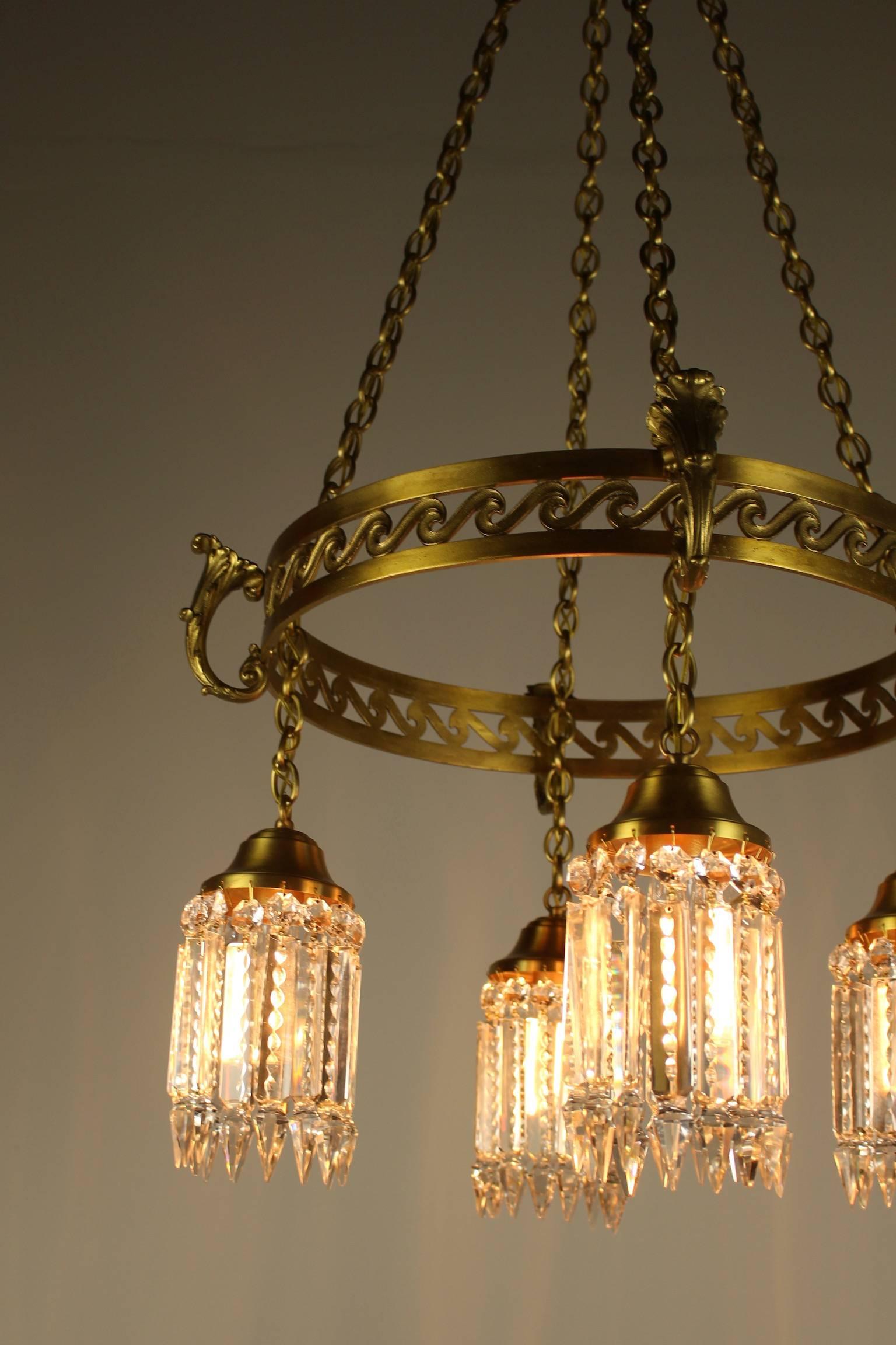 Neoclassical Brass Ring-Fixture with Notched Crystal  For Sale 5