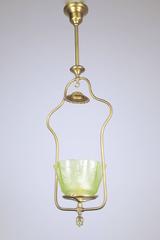 Gas Hall Harp Fixture with Art Glass Shade