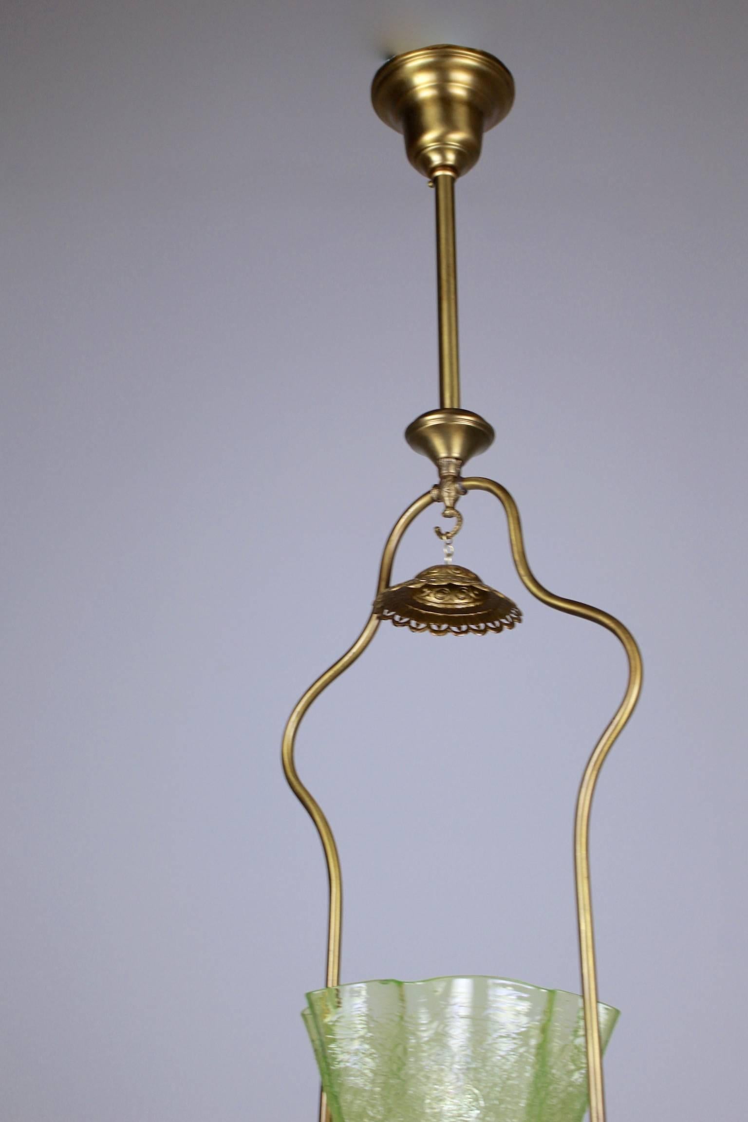 Victorian Gas Hall Harp Fixture with Art Glass Shade For Sale