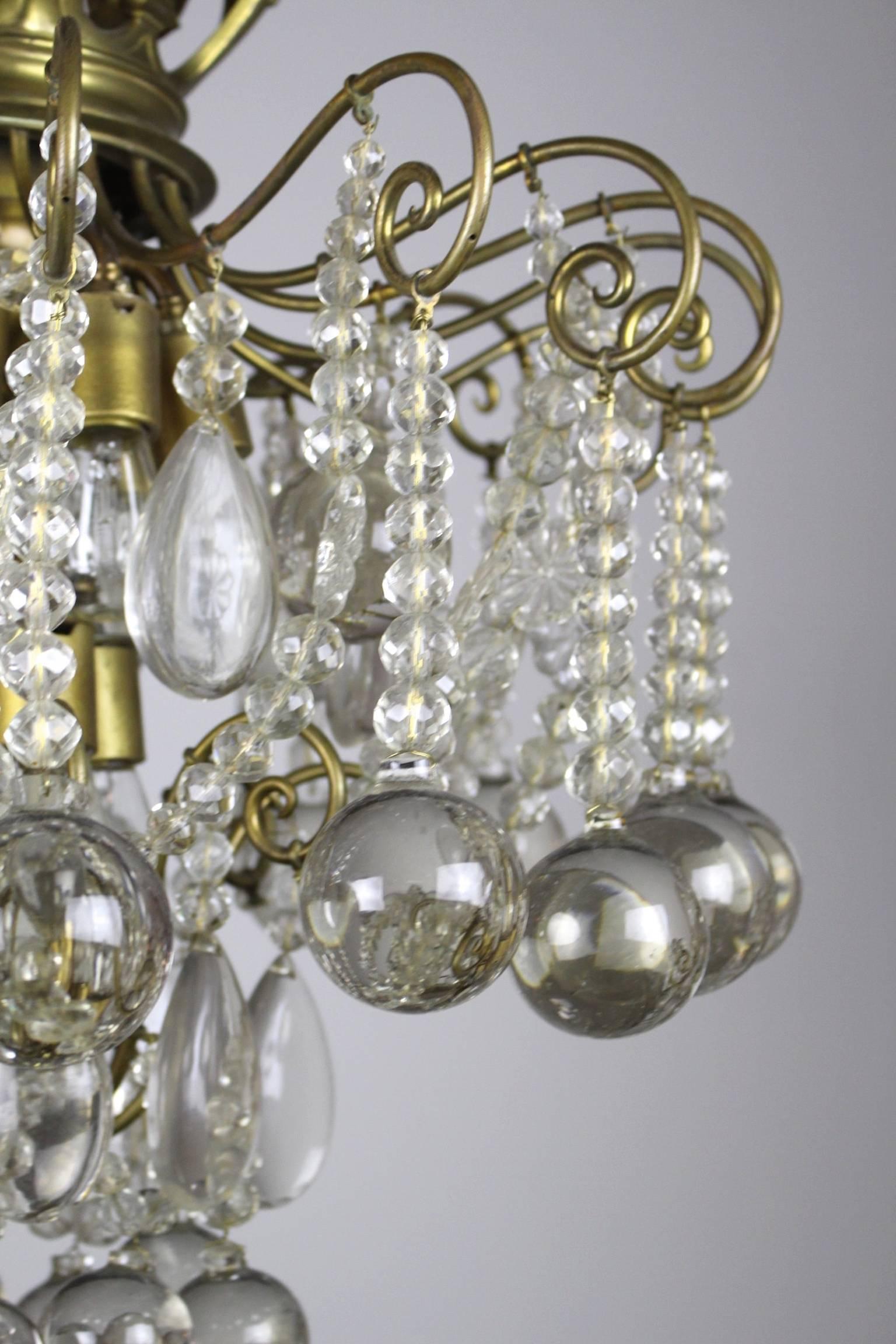 Brass Crystal Chandelier by E. F. Caldwell For Sale