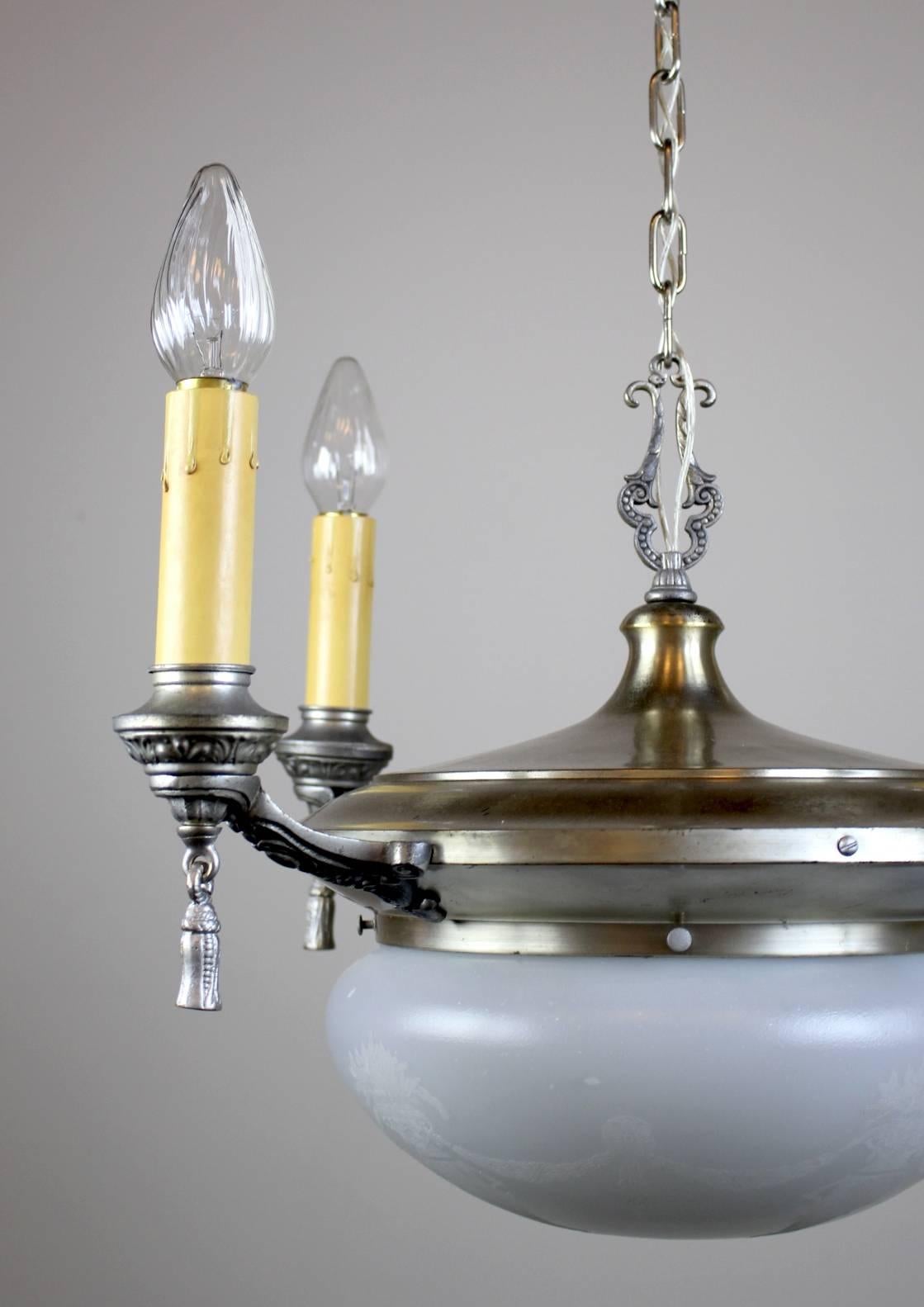 Early 20th Century Satin Silver Plated Dining Room Fixture For Sale