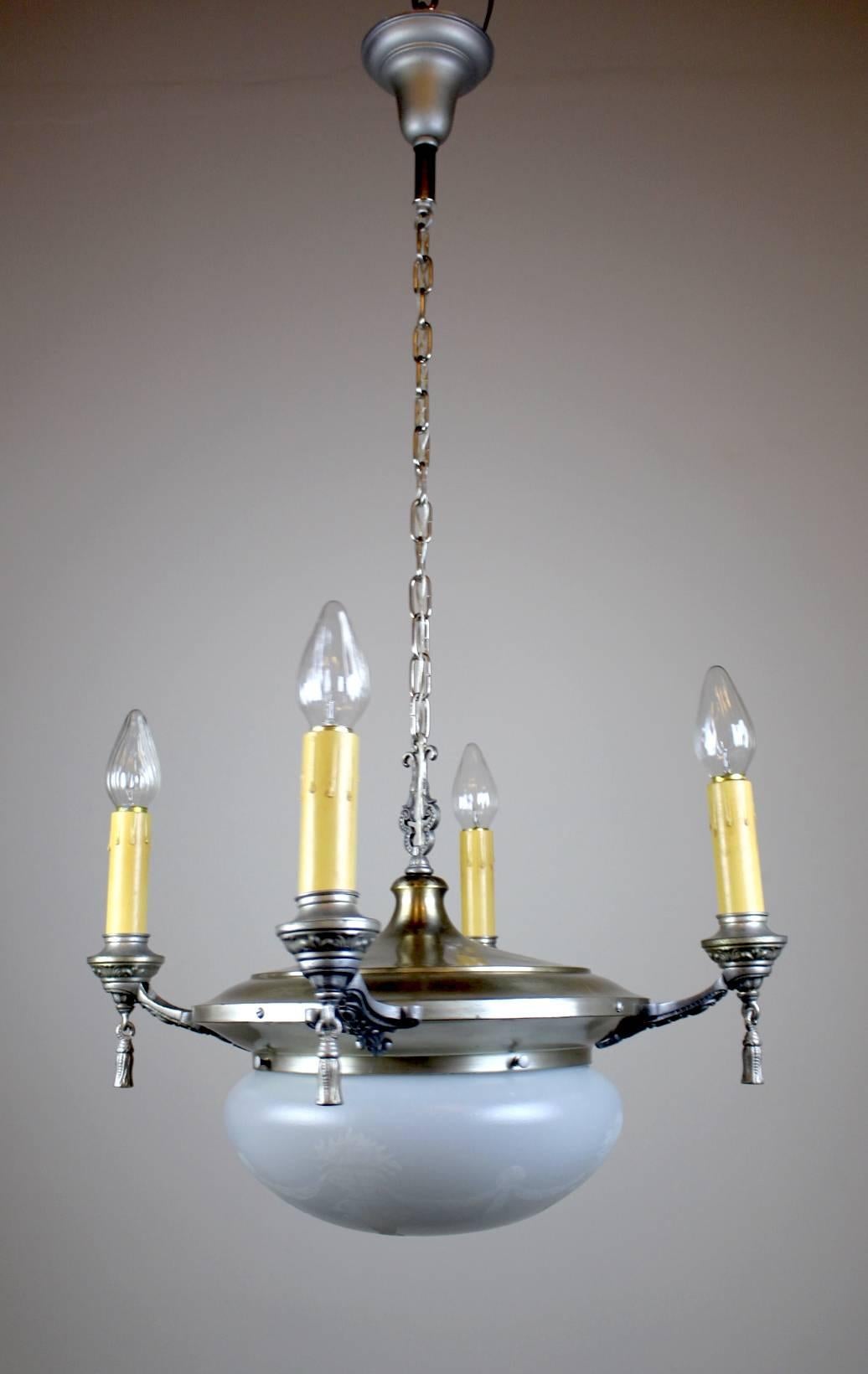 Satin Silver Plated Dining Room Fixture For Sale 2