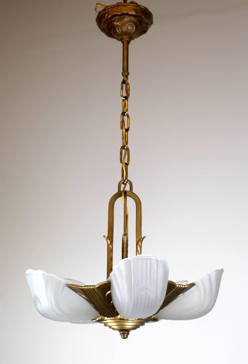 Five-Light Art Deco Drop Fixture In Excellent Condition For Sale In Vancouver, BC