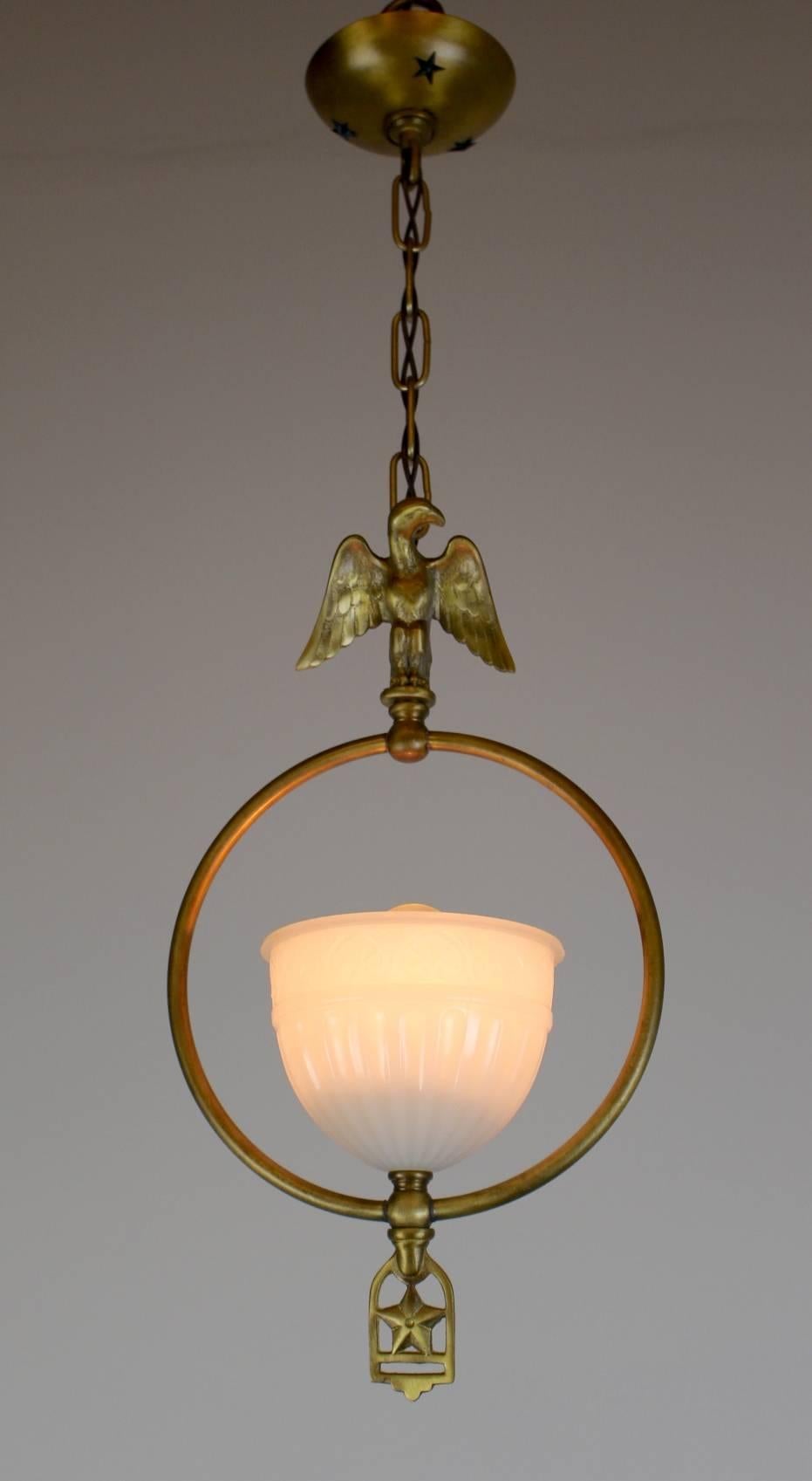 Eagle Pendant Fixture with Original Milk Glass Shade In Excellent Condition For Sale In Vancouver, BC