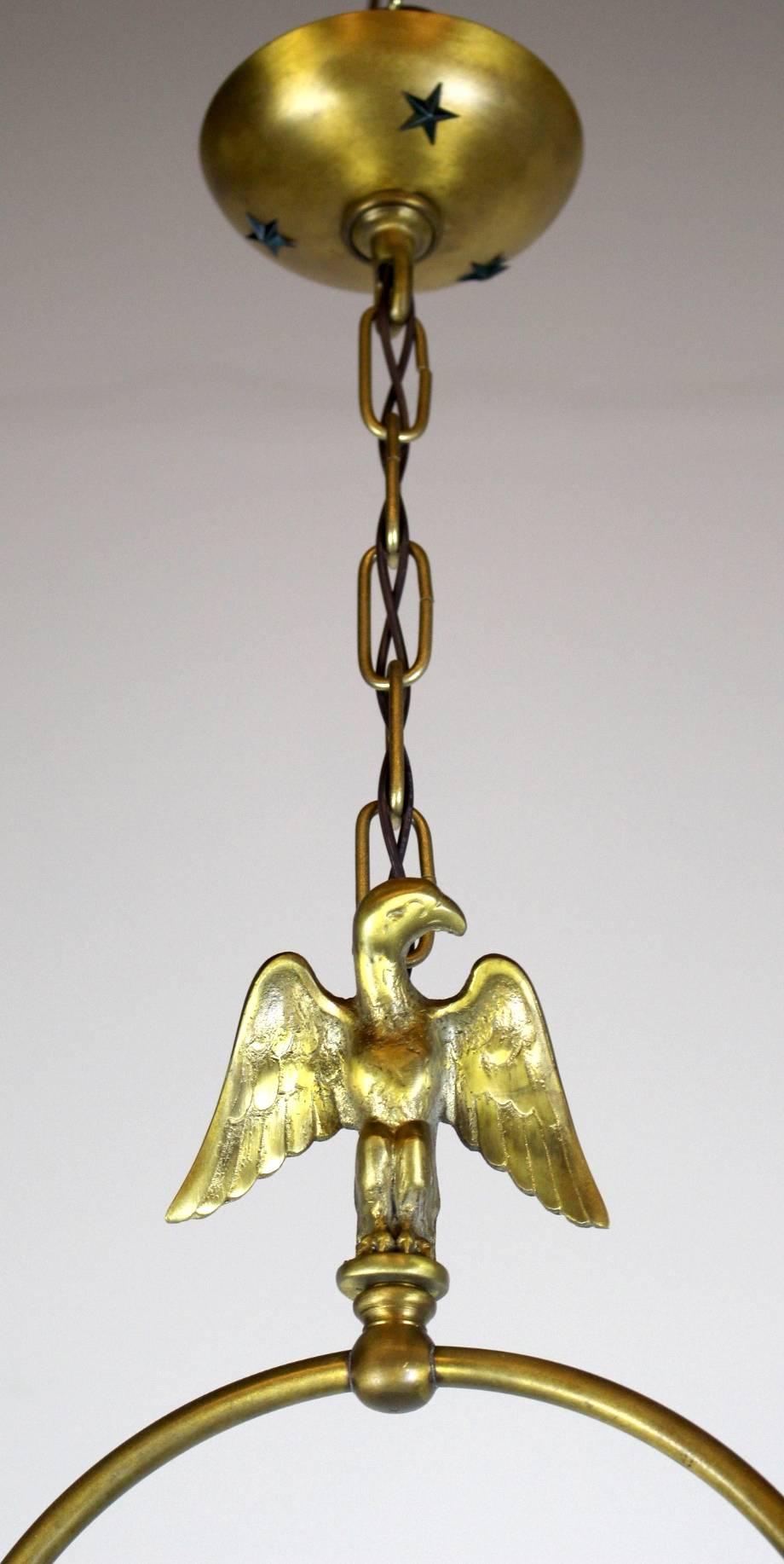 Mid-20th Century Eagle Pendant Fixture with Original Milk Glass Shade For Sale