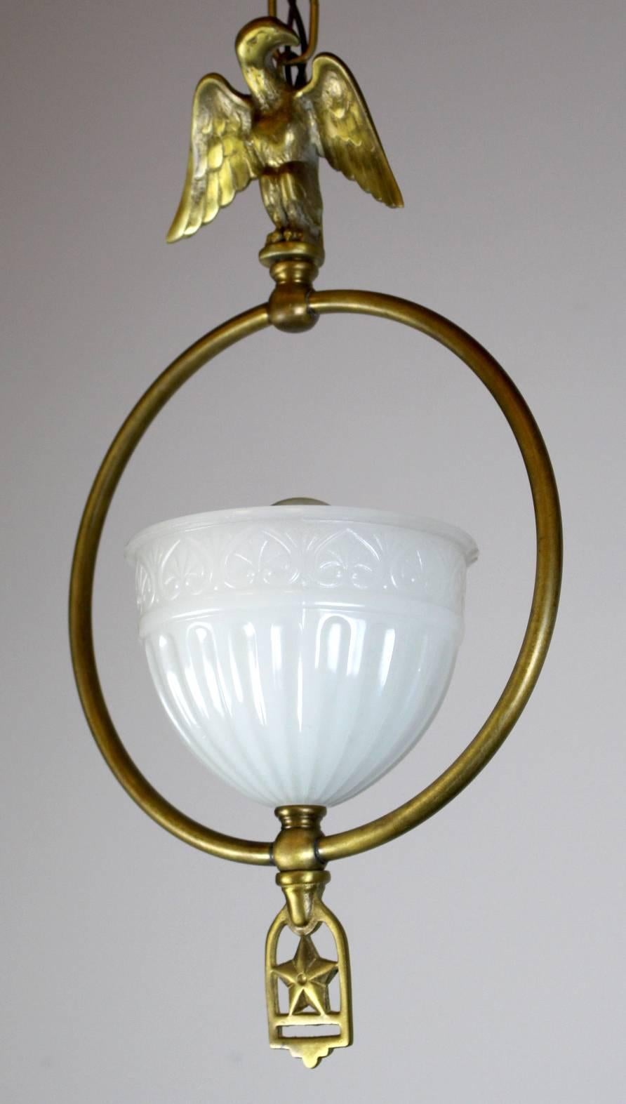 Eagle Pendant Fixture with Original Milk Glass Shade For Sale 1