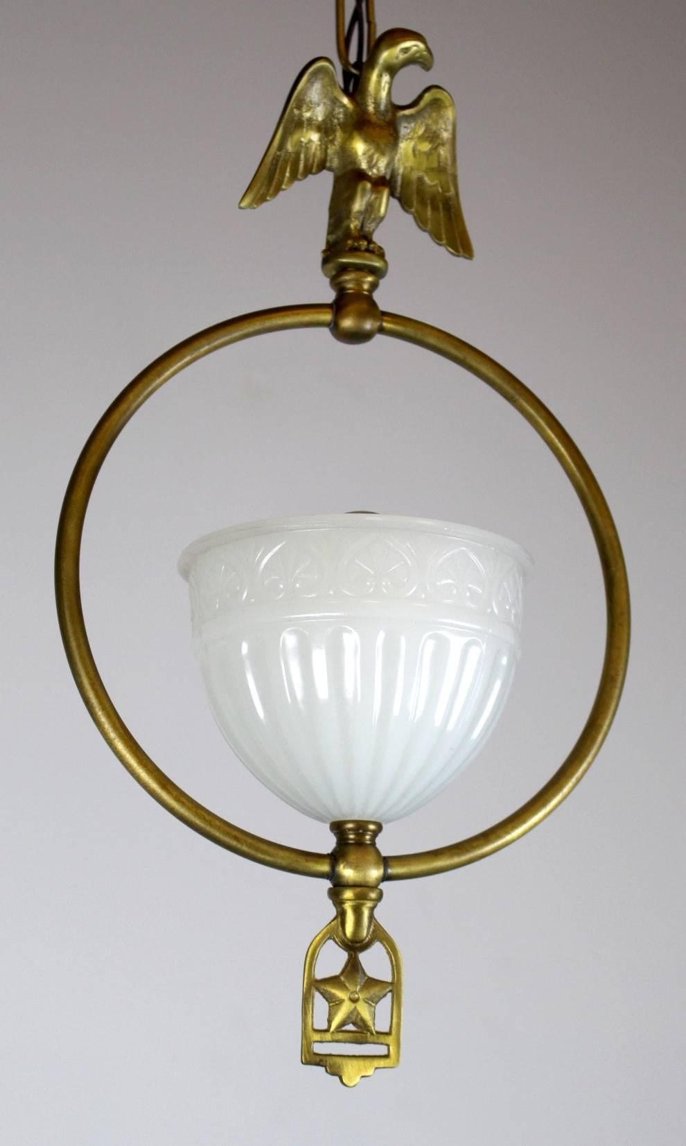 Eagle Pendant Fixture with Original Milk Glass Shade For Sale 2