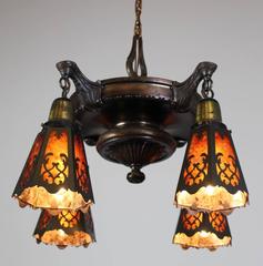 Four-Light Pan Fixture with Cut-Out Mica Shades