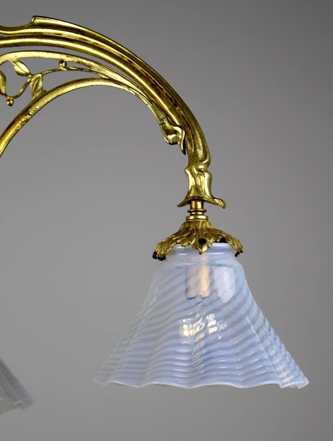 Early 20th Century Three-Light Ormolu Finished Art Nouveau Fixture For Sale