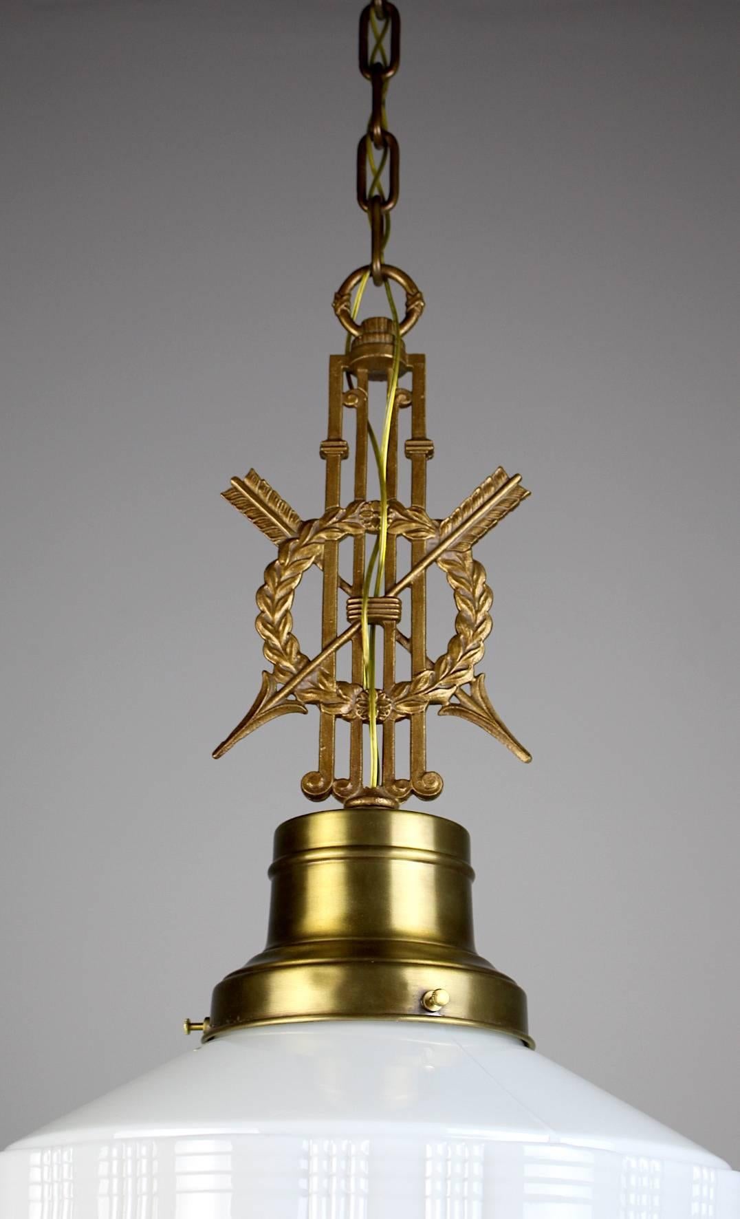 Early 20th Century Pendant Fixture with Crossed Arrows Motif For Sale