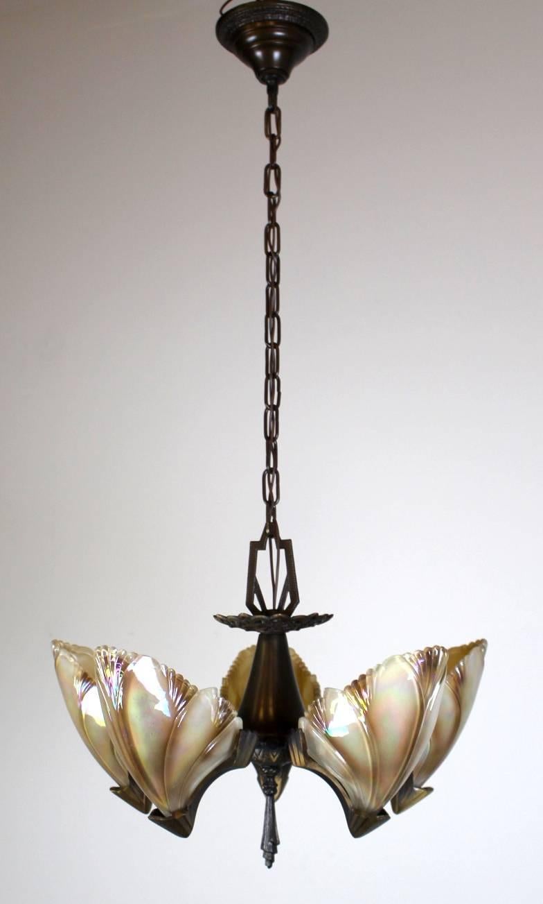 Five-Light Art Deco Fixture In Excellent Condition For Sale In Vancouver, BC