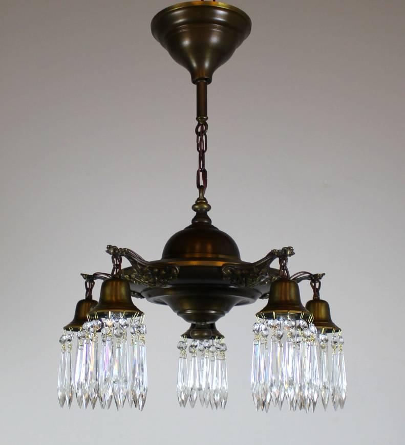 Five-Light Pan Fixture Finished with Crystals In Excellent Condition For Sale In Vancouver, BC