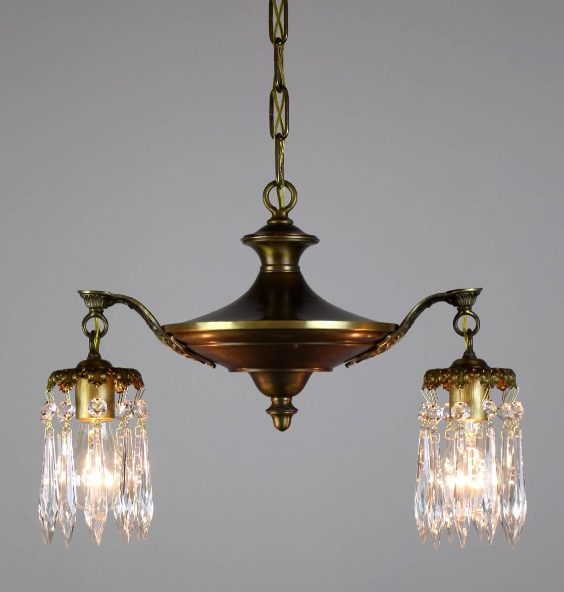 Two-Light Pan Fixture with Crystal In Excellent Condition For Sale In Vancouver, BC