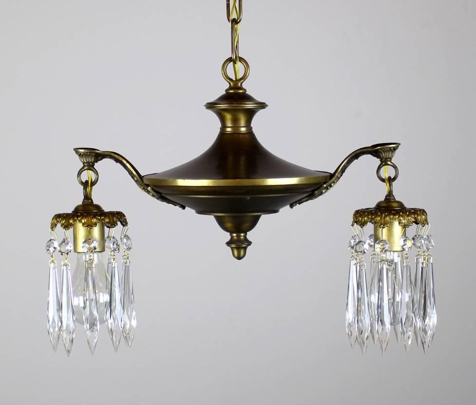 Two-Light Pan Fixture with Crystal For Sale 3