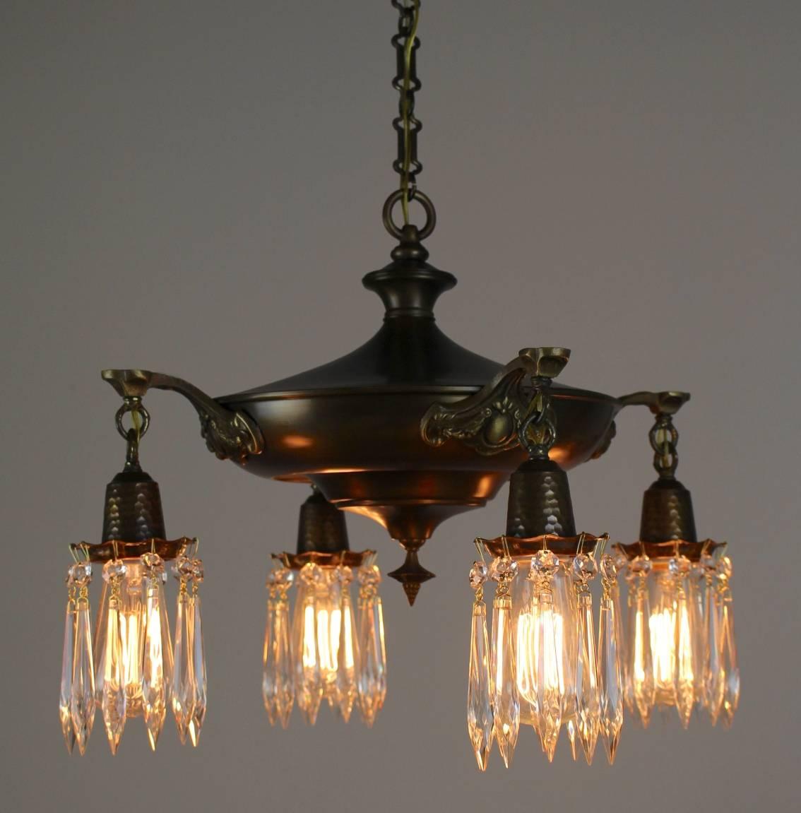 Four-Light Pan Fixture Fitted with Crystals In Excellent Condition For Sale In Vancouver, BC