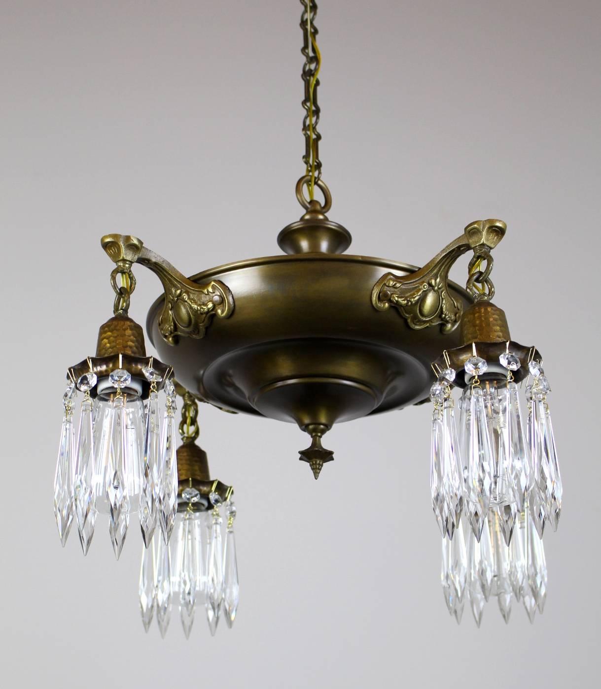Early 20th Century Four-Light Pan Fixture Fitted with Crystals For Sale