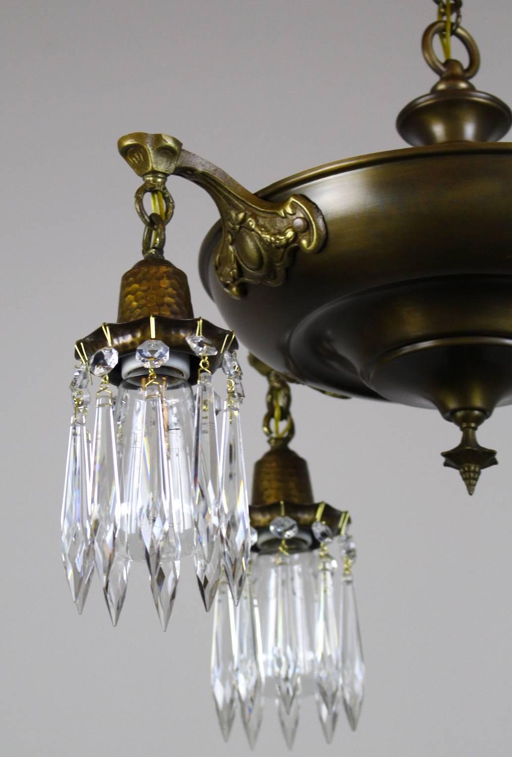 Four-Light Pan Fixture Fitted with Crystals For Sale 1
