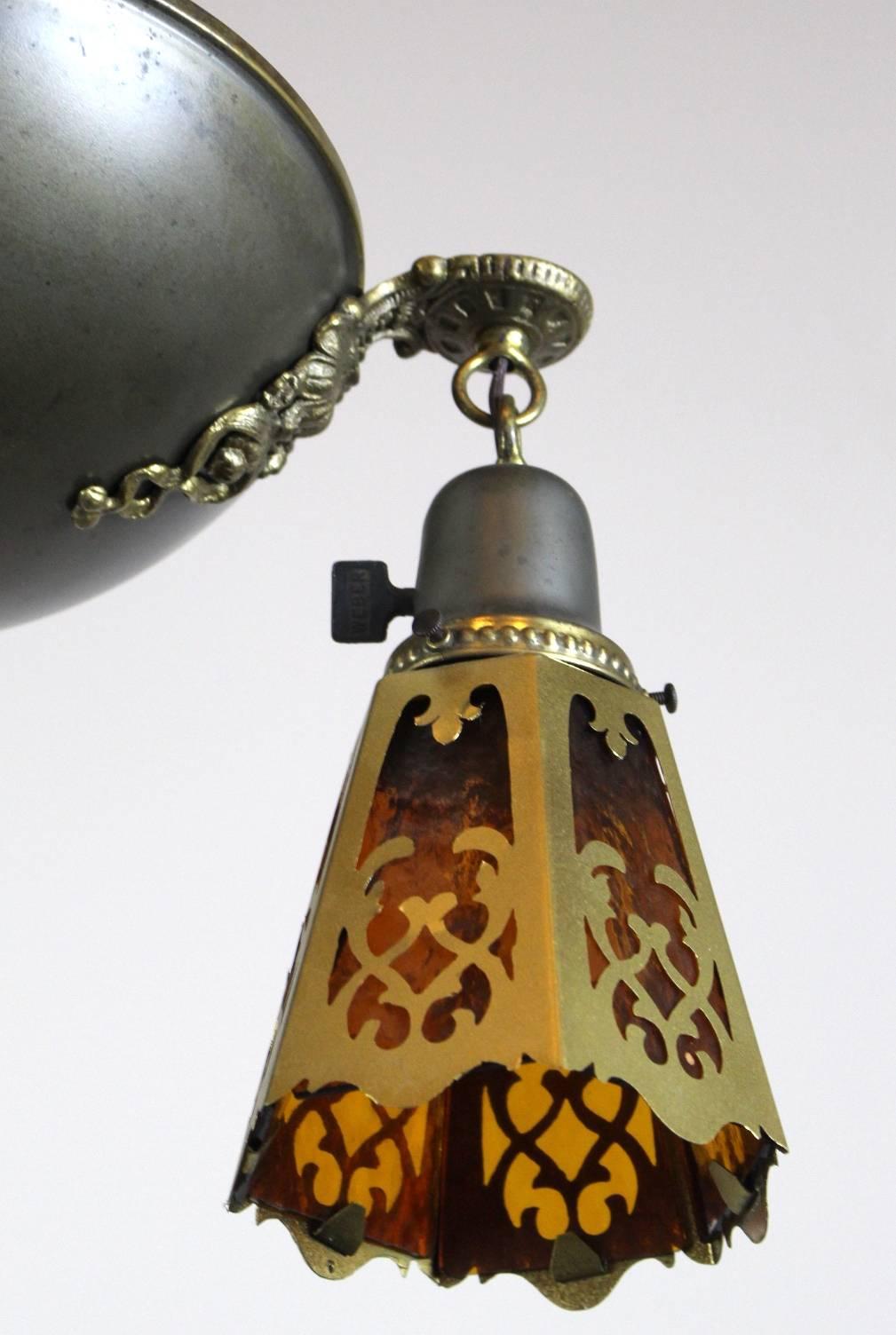 Art Nouveau Inspired Three-Light Pan Fixture In Excellent Condition For Sale In Vancouver, BC