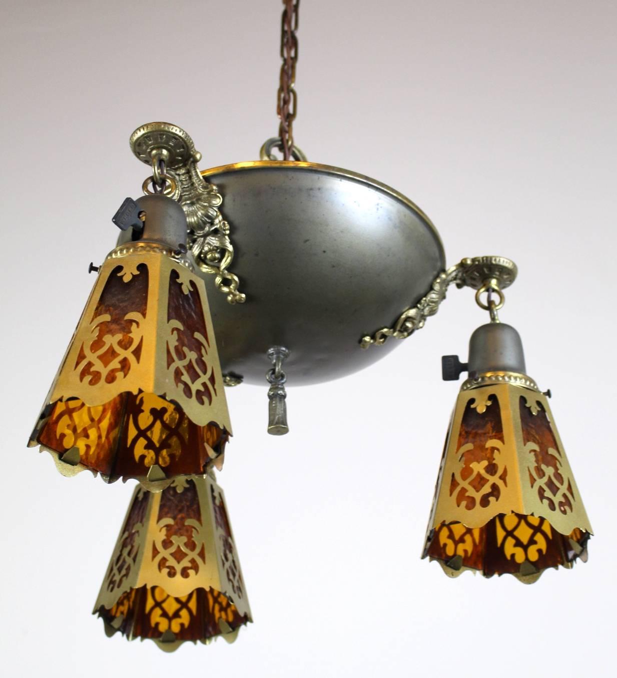 Early 20th Century Art Nouveau Inspired Three-Light Pan Fixture For Sale