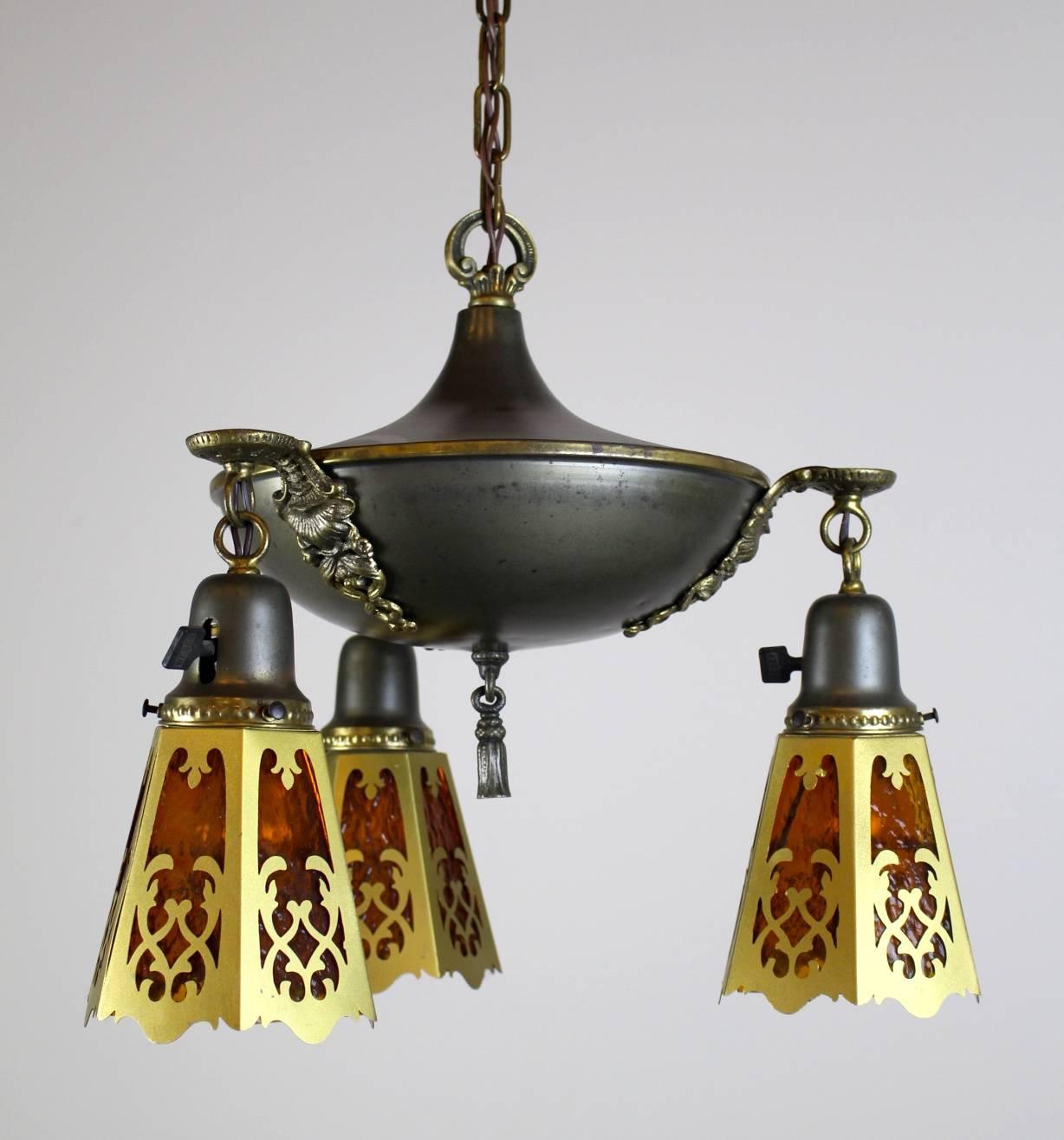 Art Nouveau Inspired Three-Light Pan Fixture For Sale 1